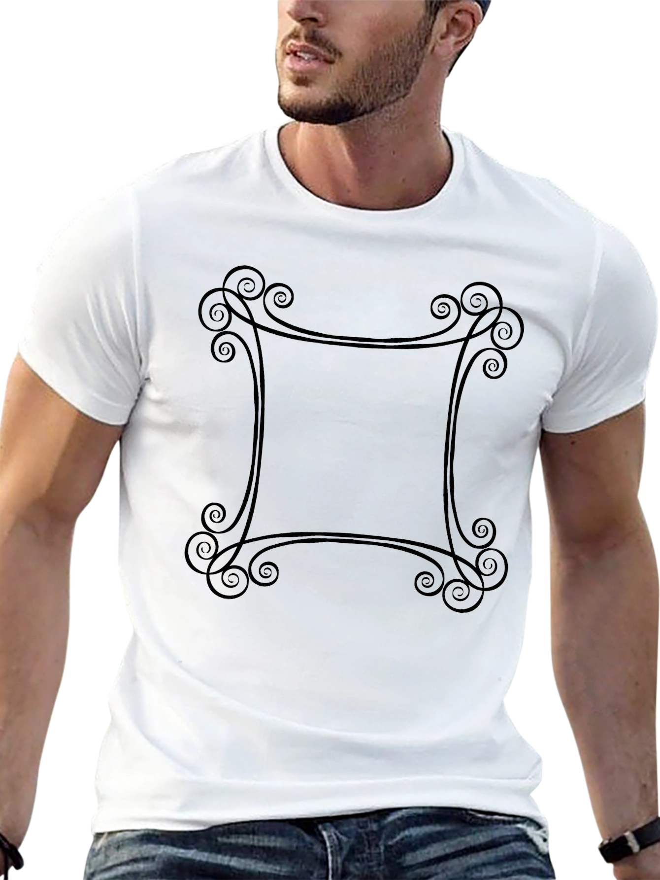 Elegant Swirl Frame Black T-Shirt