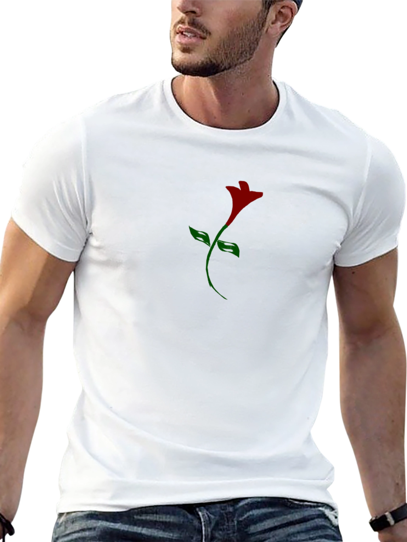 Mens Black T-Shirt with Stylized Rose Graphic