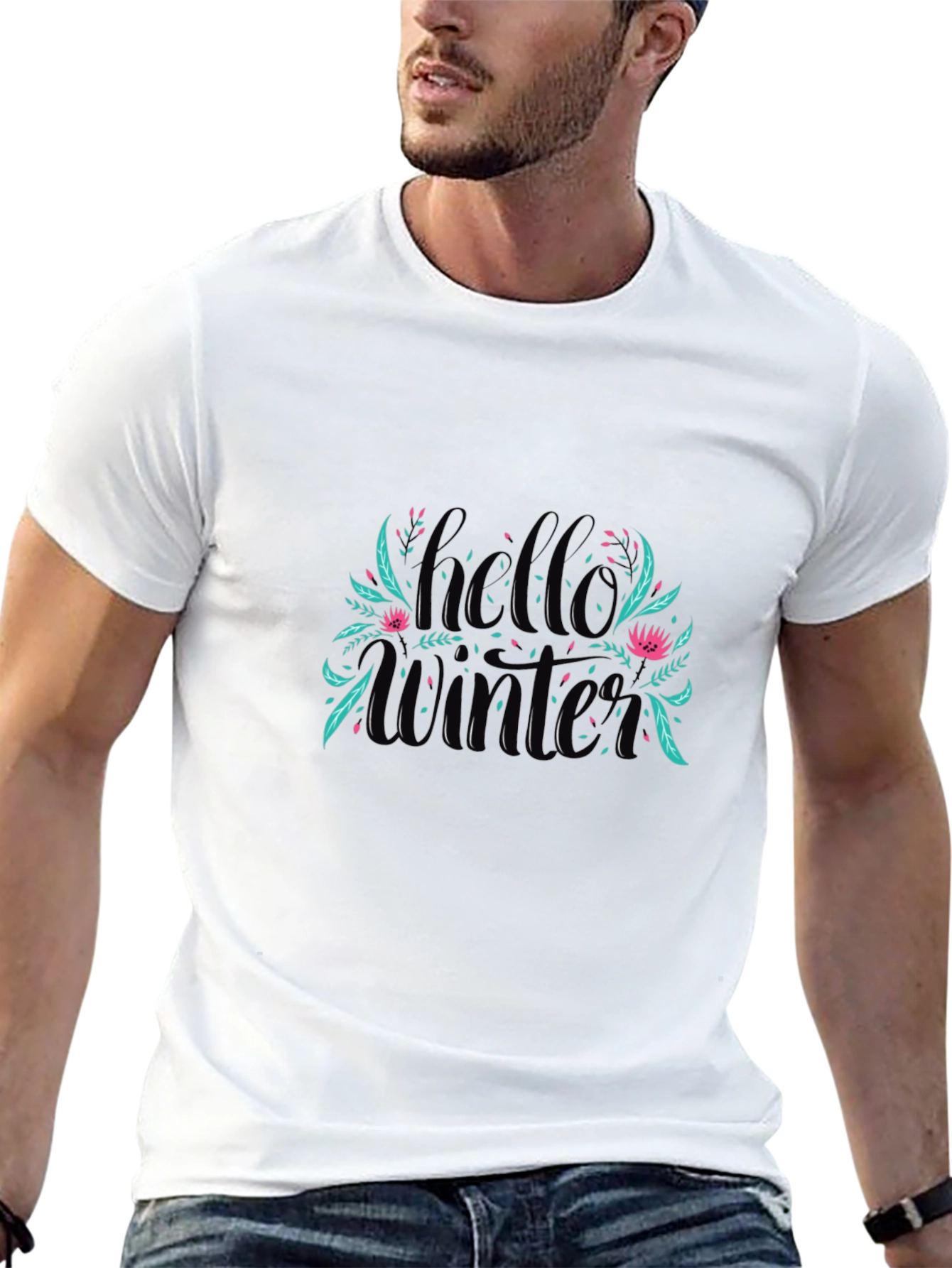 Hello Winter Graphic Print Black T-Shirt