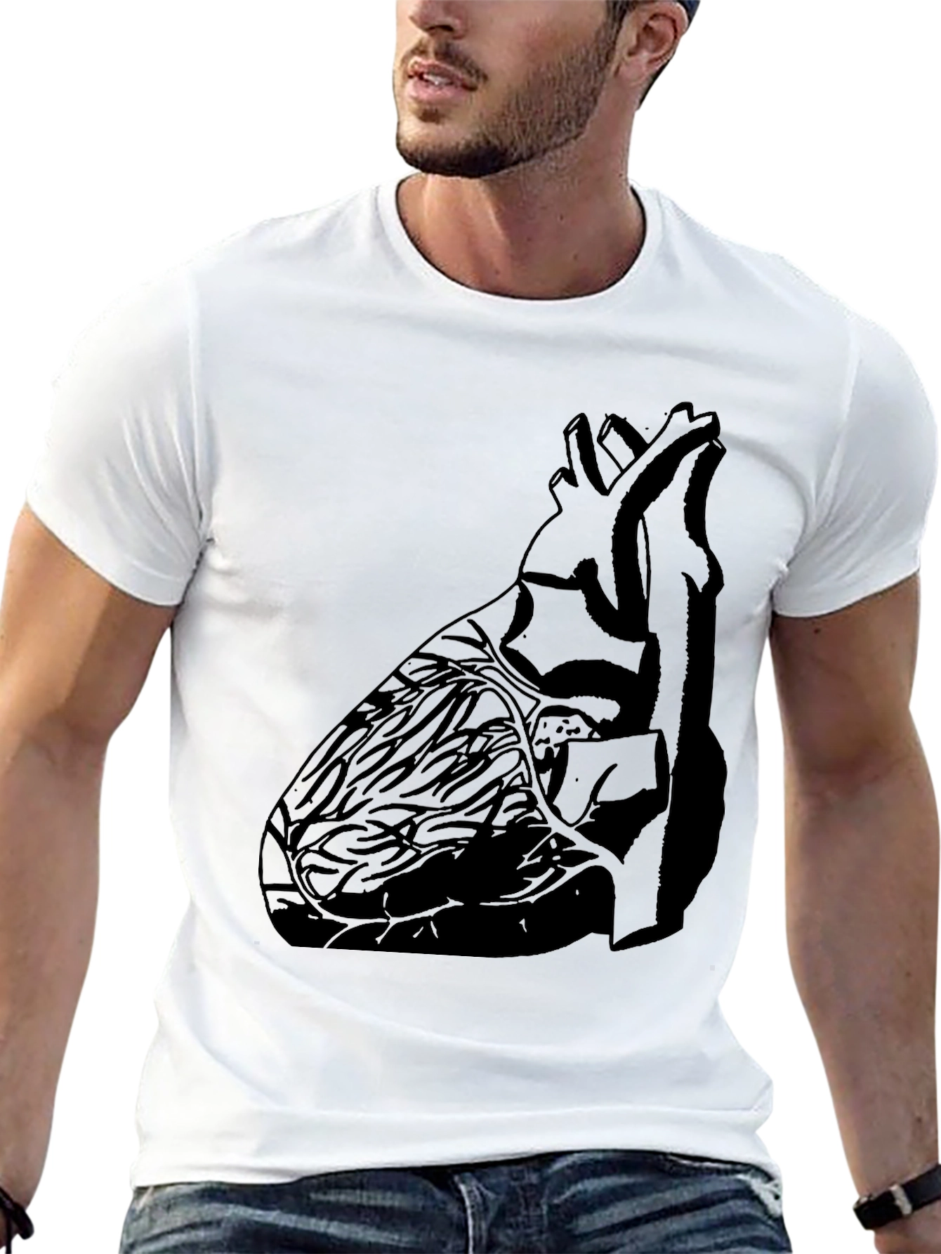Anatomical Heart Print Black Graphic Tee