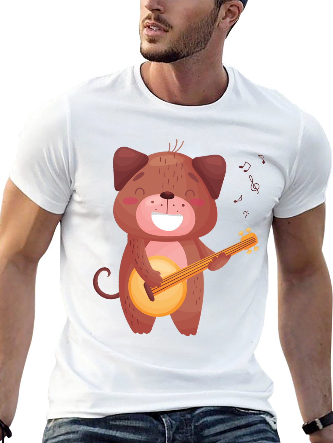 Cute Dog Playing Banjo T-Shirt - Black