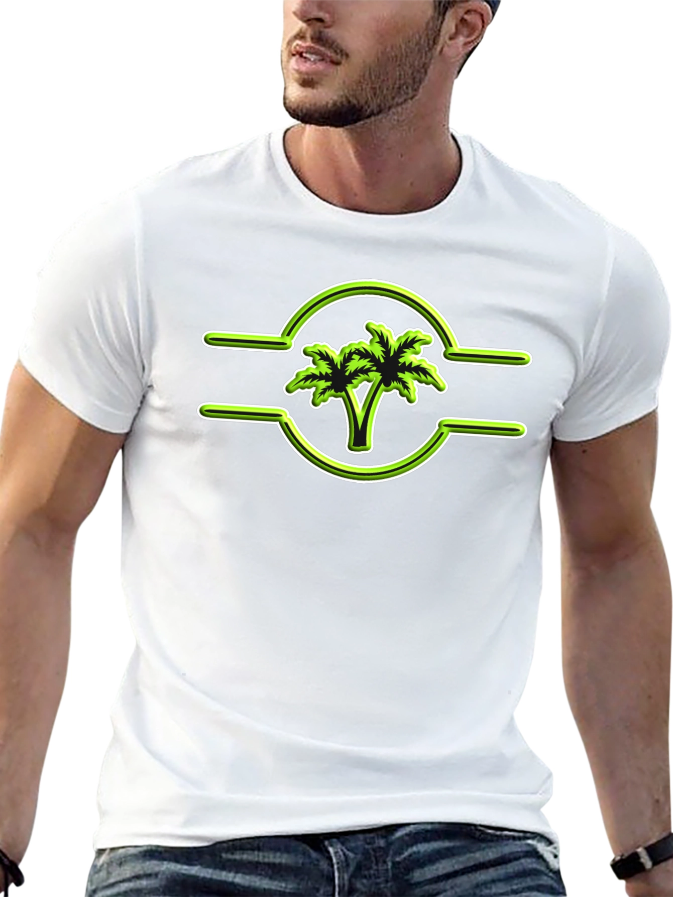 Tropical Palm Tree Graphic Tee - Casual Black T-Shirt