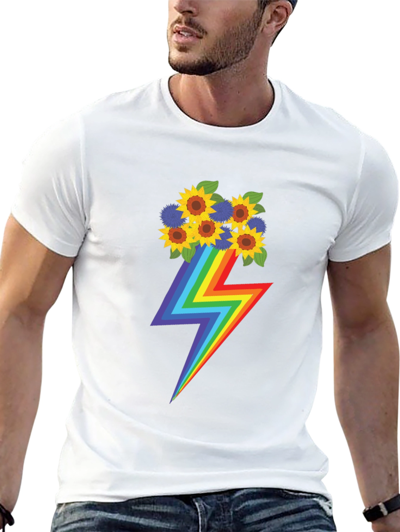 Rainbow Lightning Bolt Sunflower Graphic T-Shirt