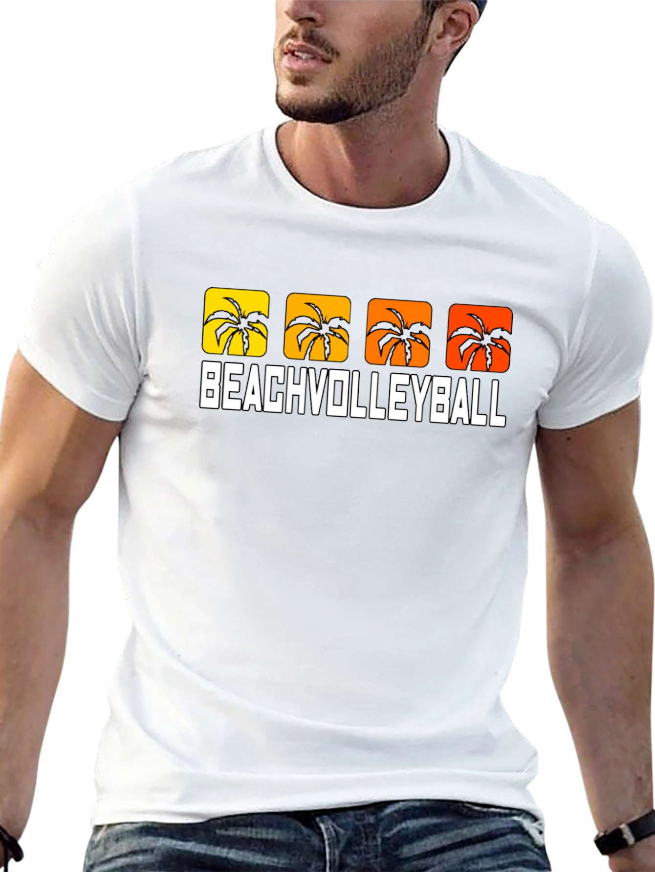 Beach Volleyball Palm Tree Graphic T-Shirt