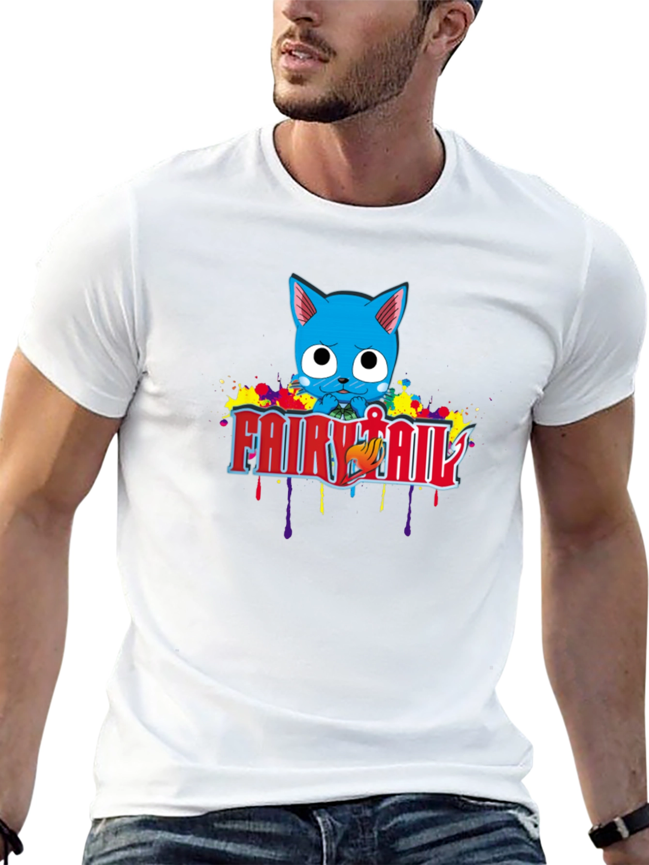 Fairy Tail Happy Anime T-Shirt - Black