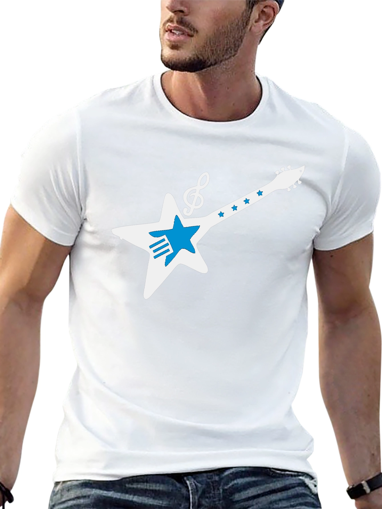 Star Guitar Graphic Tee - Rock Music Style