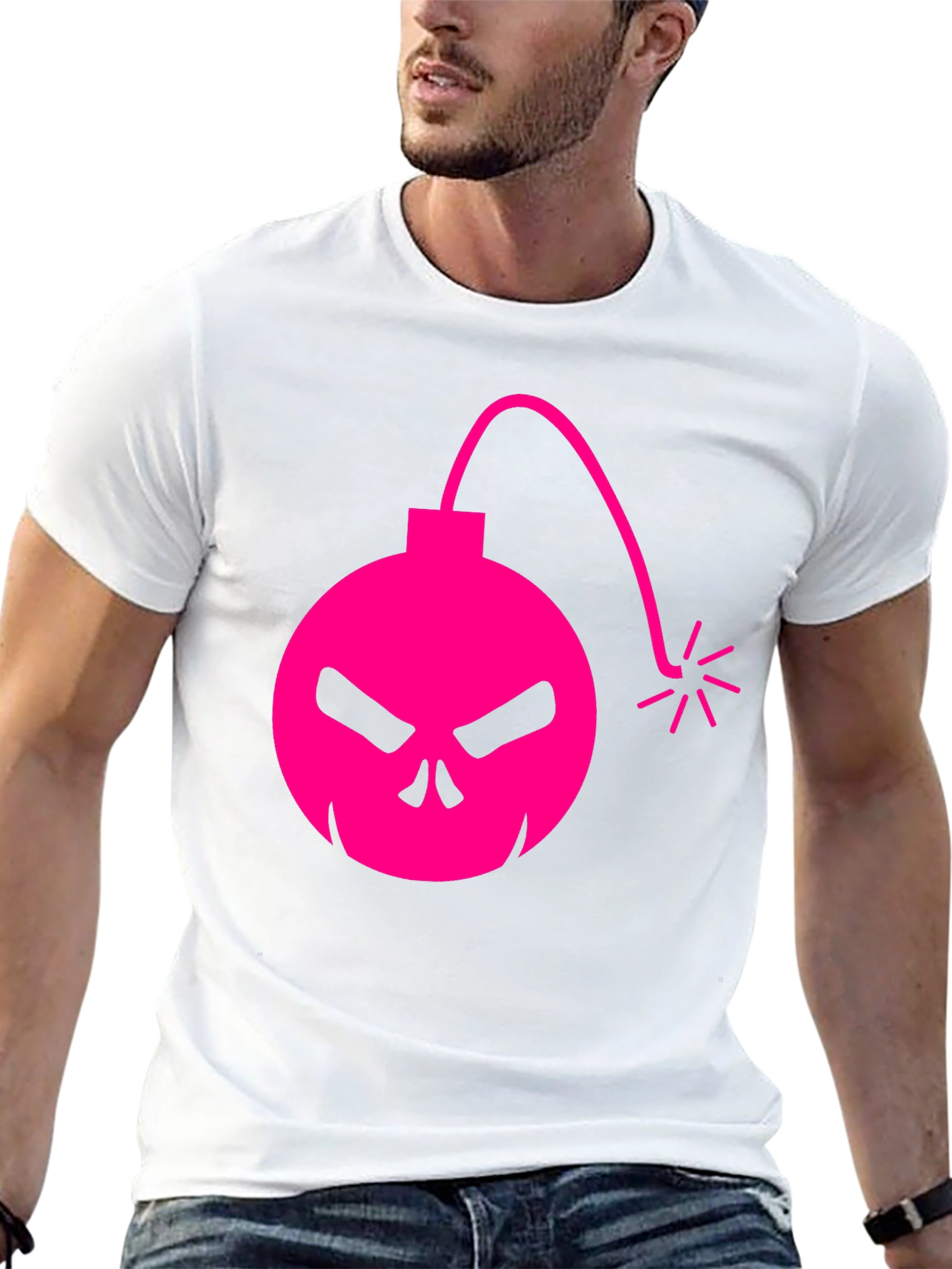 Skull Bomb Graphic Tee - Bold Pink Design