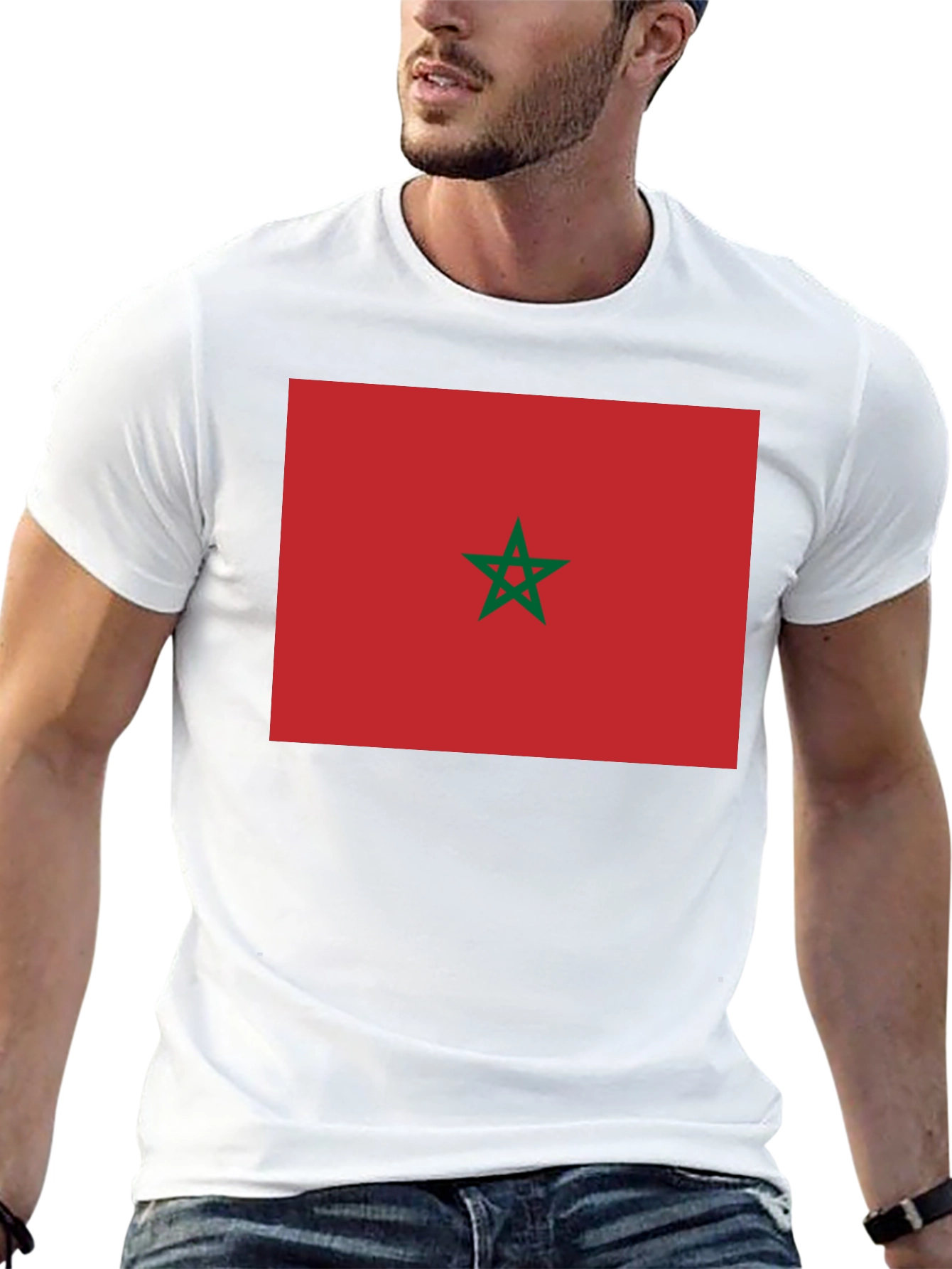 Morocco Flag Graphic Tee - Black Cotton T-Shirt