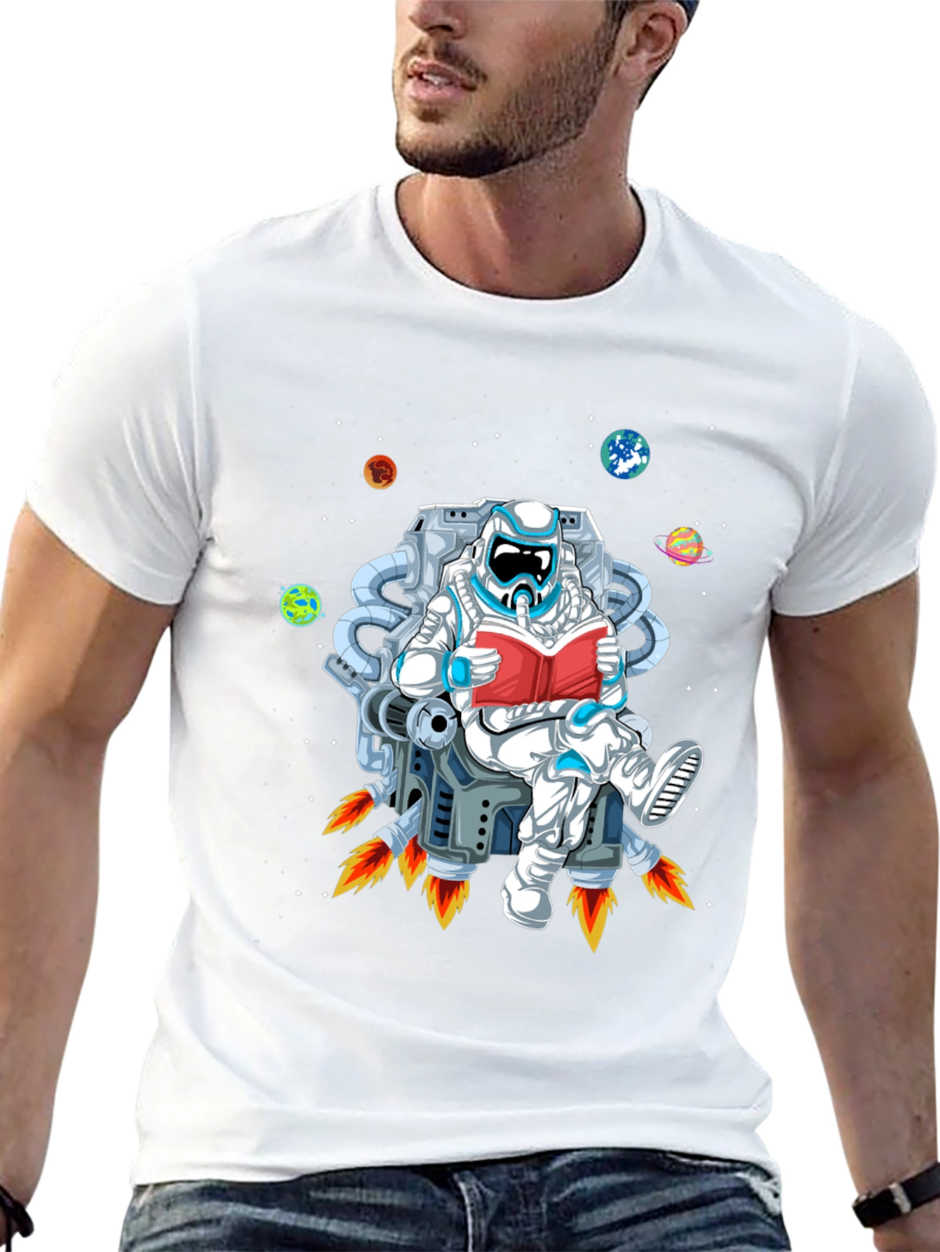 Astronaut Reading in Space T-Shirt - Black