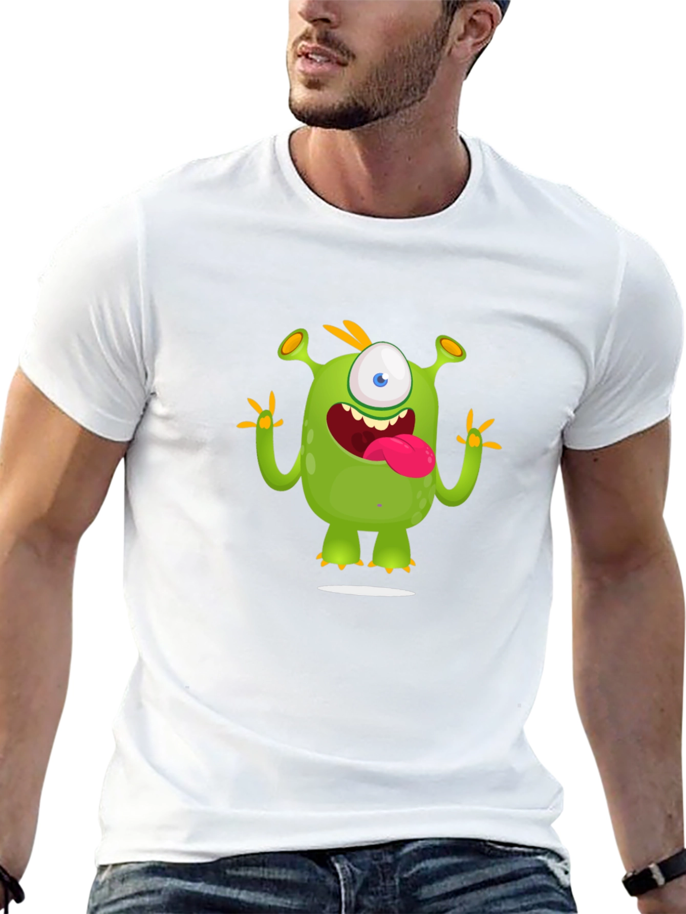 Cartoon Monster Graphic Tee - Black Cotton