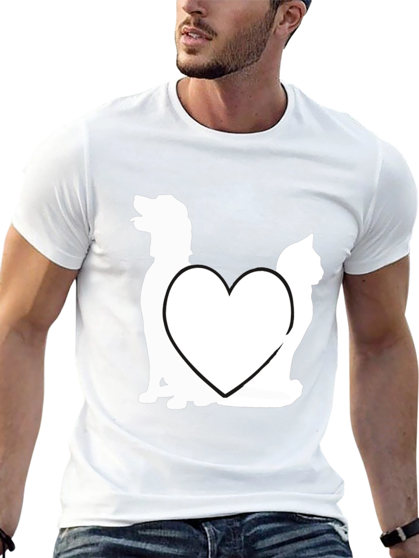Dog and Cat Heart Graphic T-Shirt