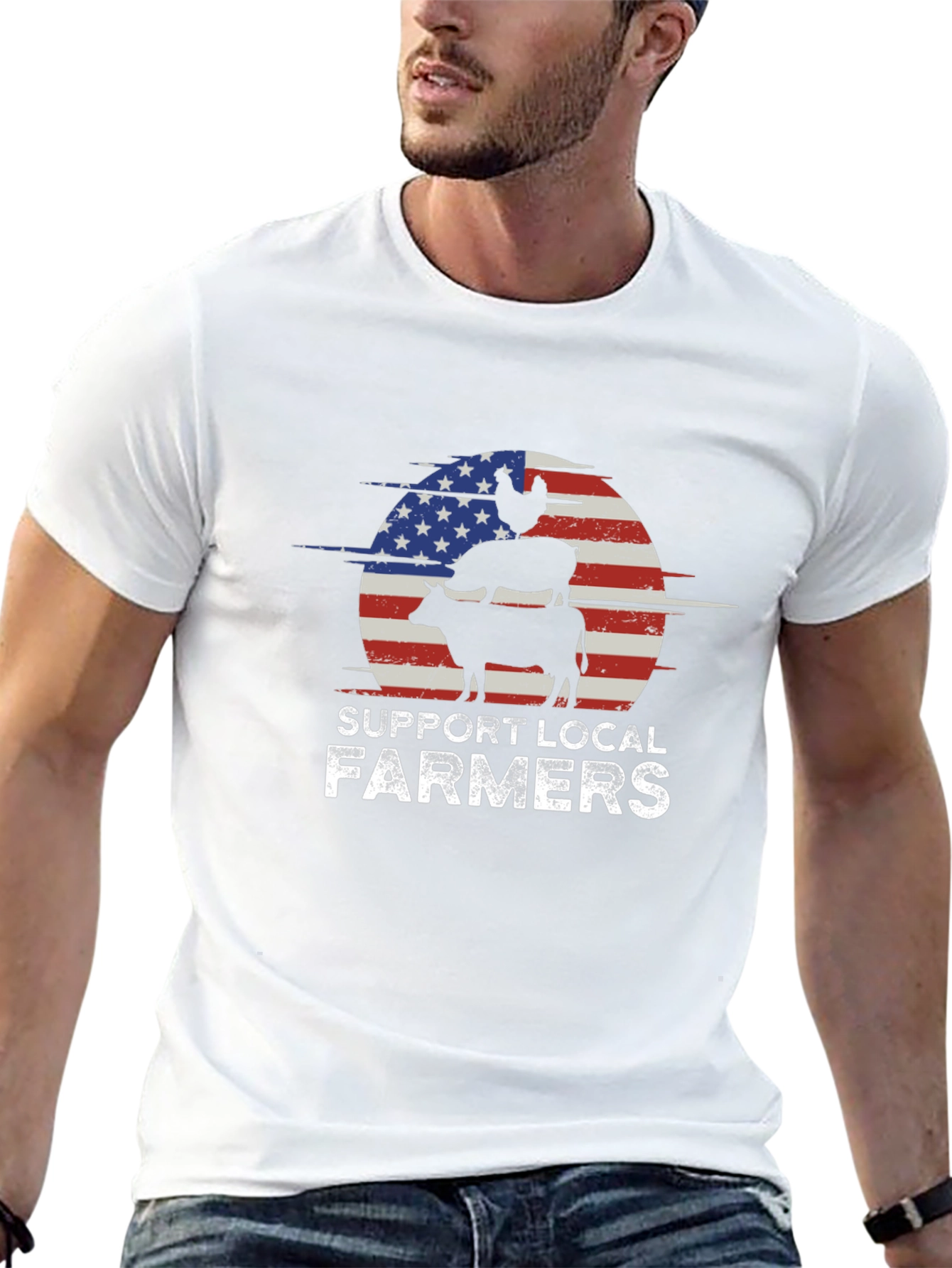 Support Local Farmers American Flag Graphic Tee