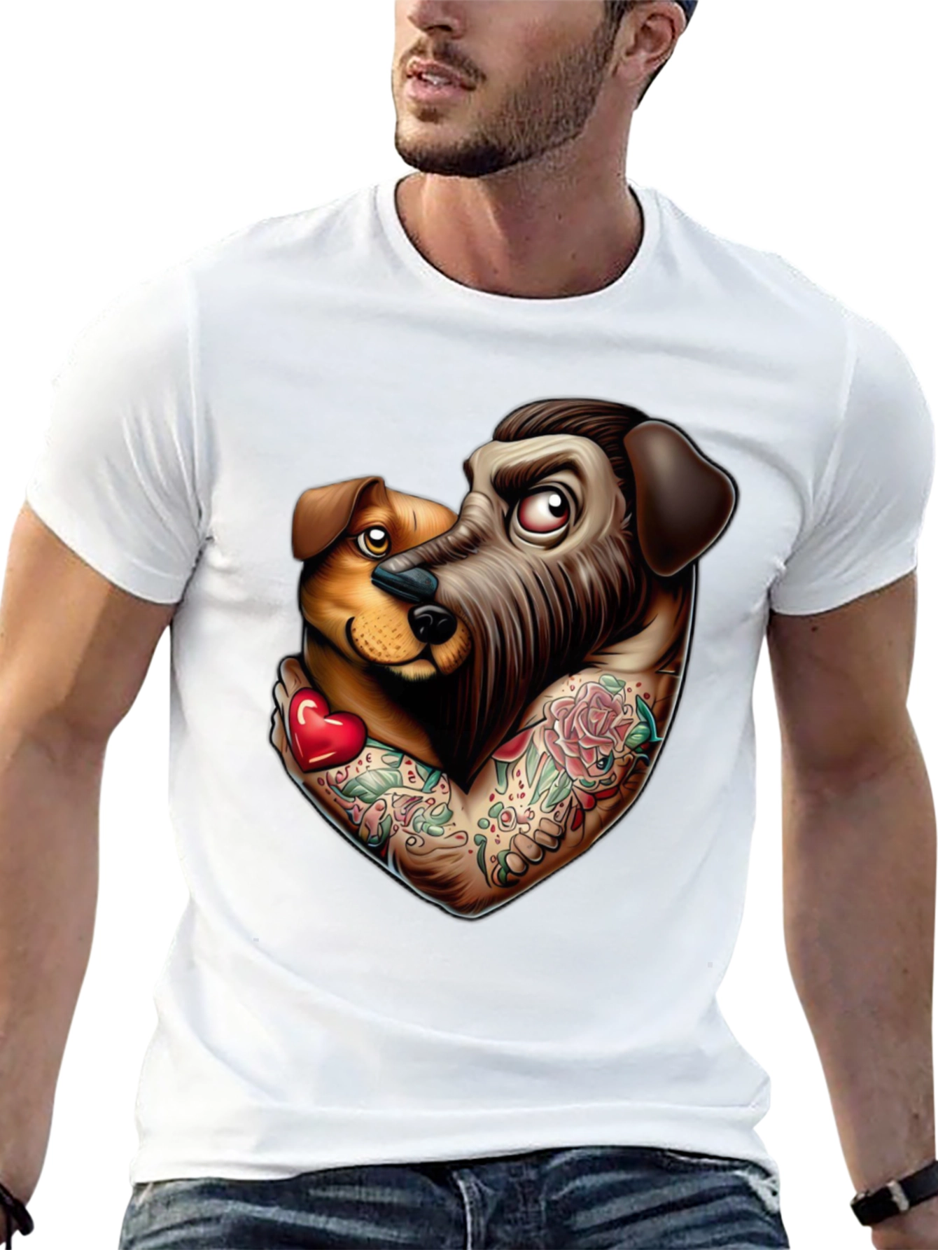Dog Lover Tattoo Style Graphic Tee