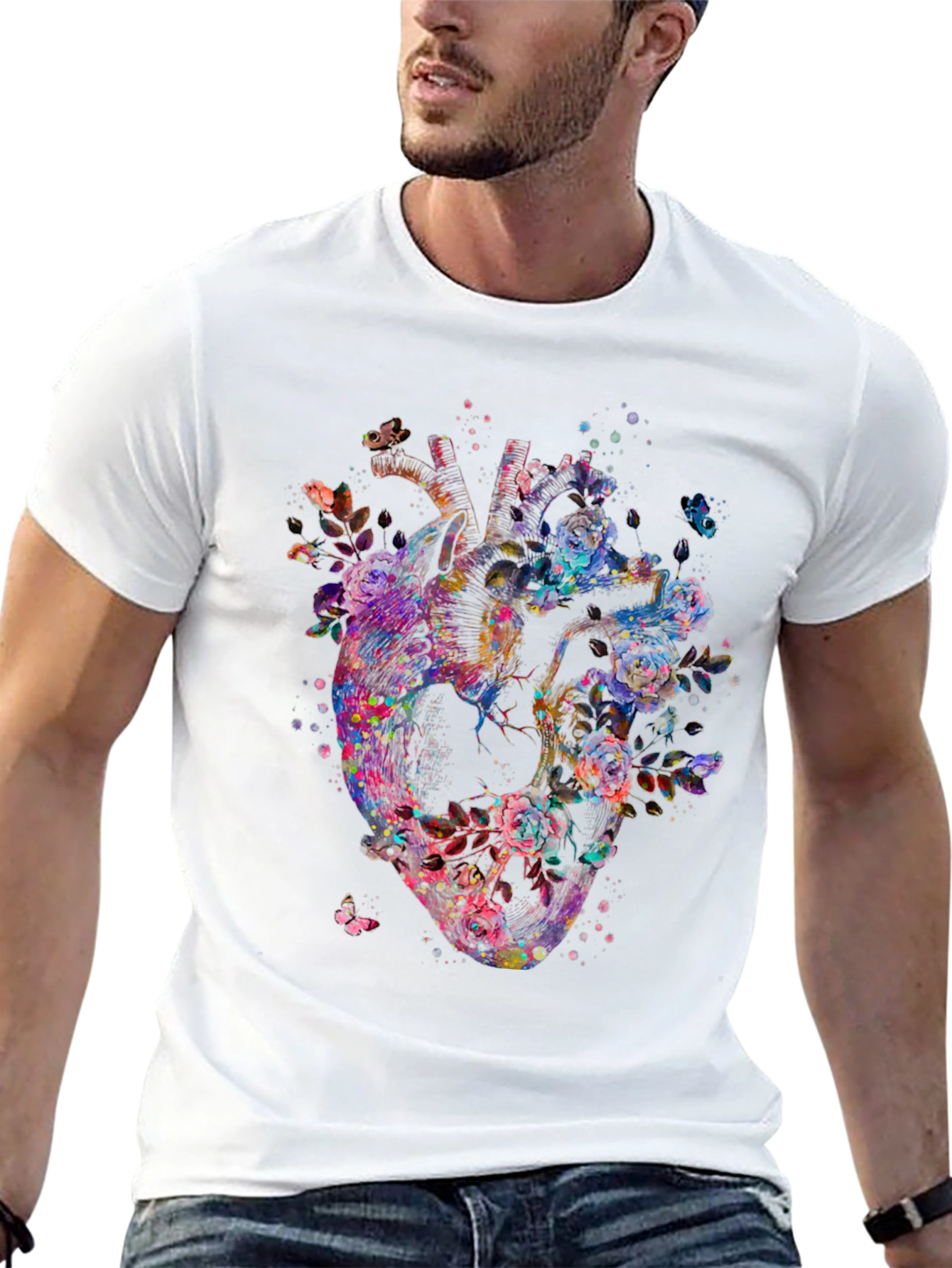 Floral Heart Graphic Print Black T-Shirt
