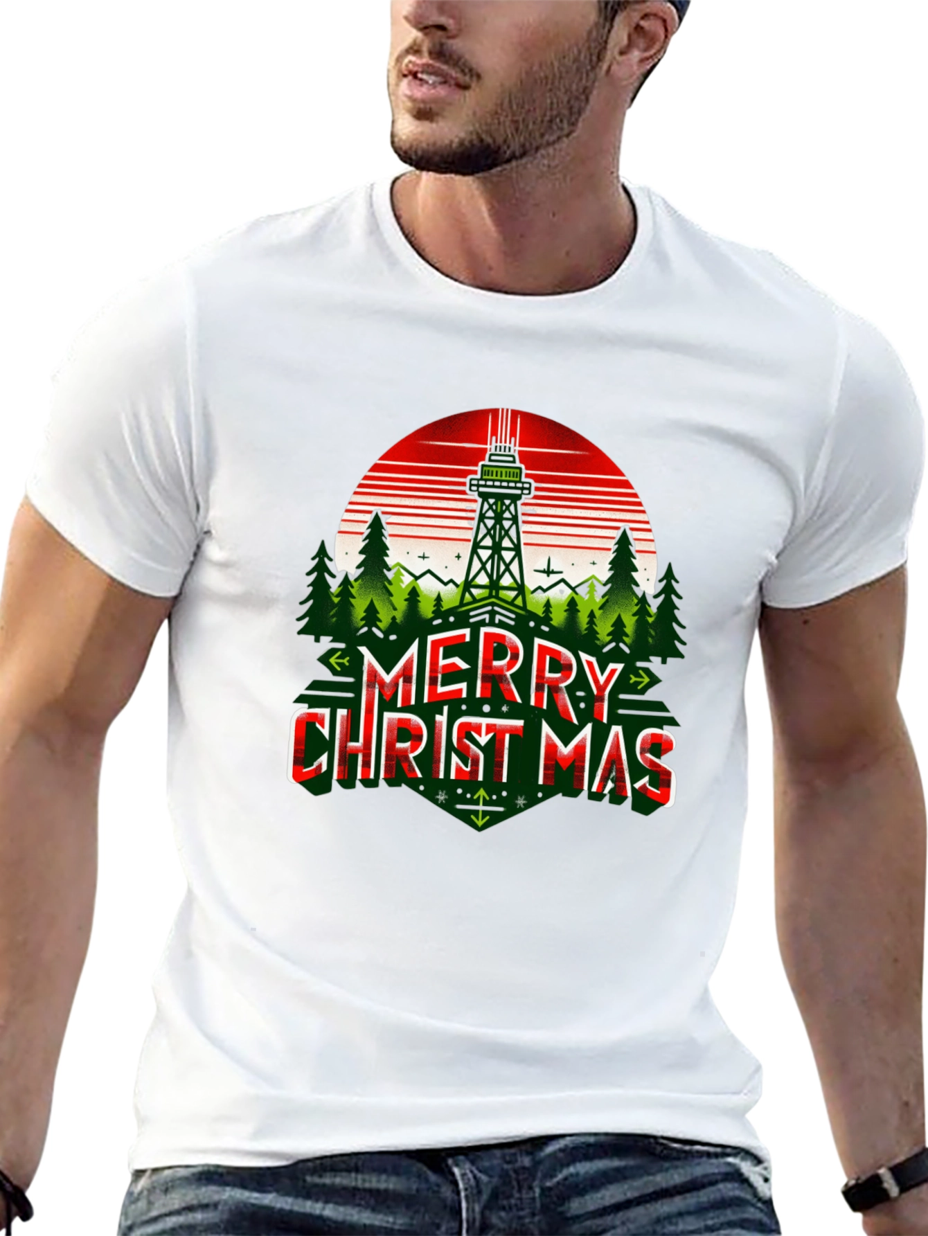 Merry Christmas T-Shirt with Space Needle Design