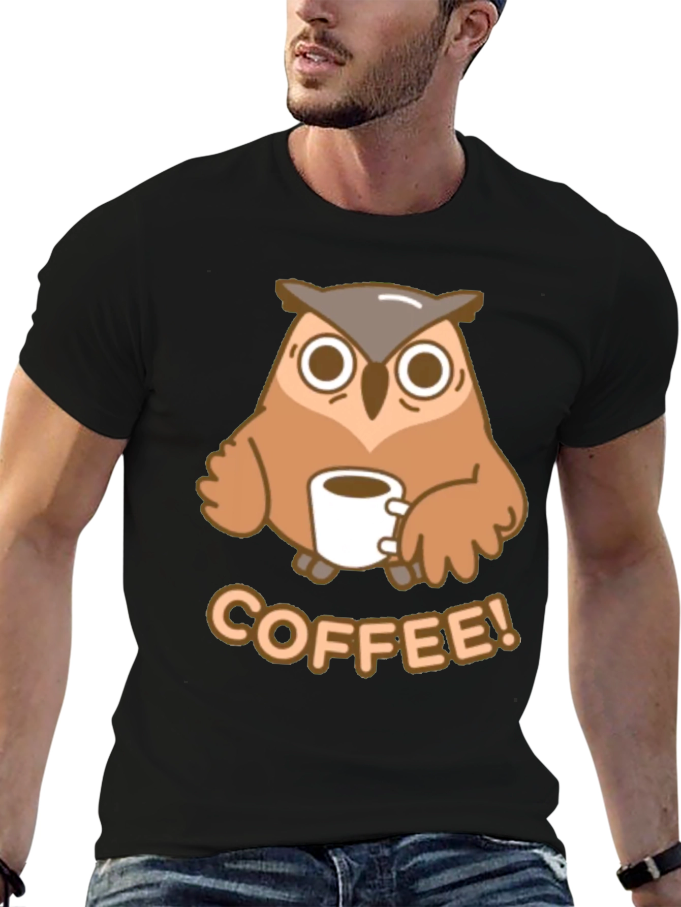 Owl Coffee Lover Tee - Cute Cartoon Design