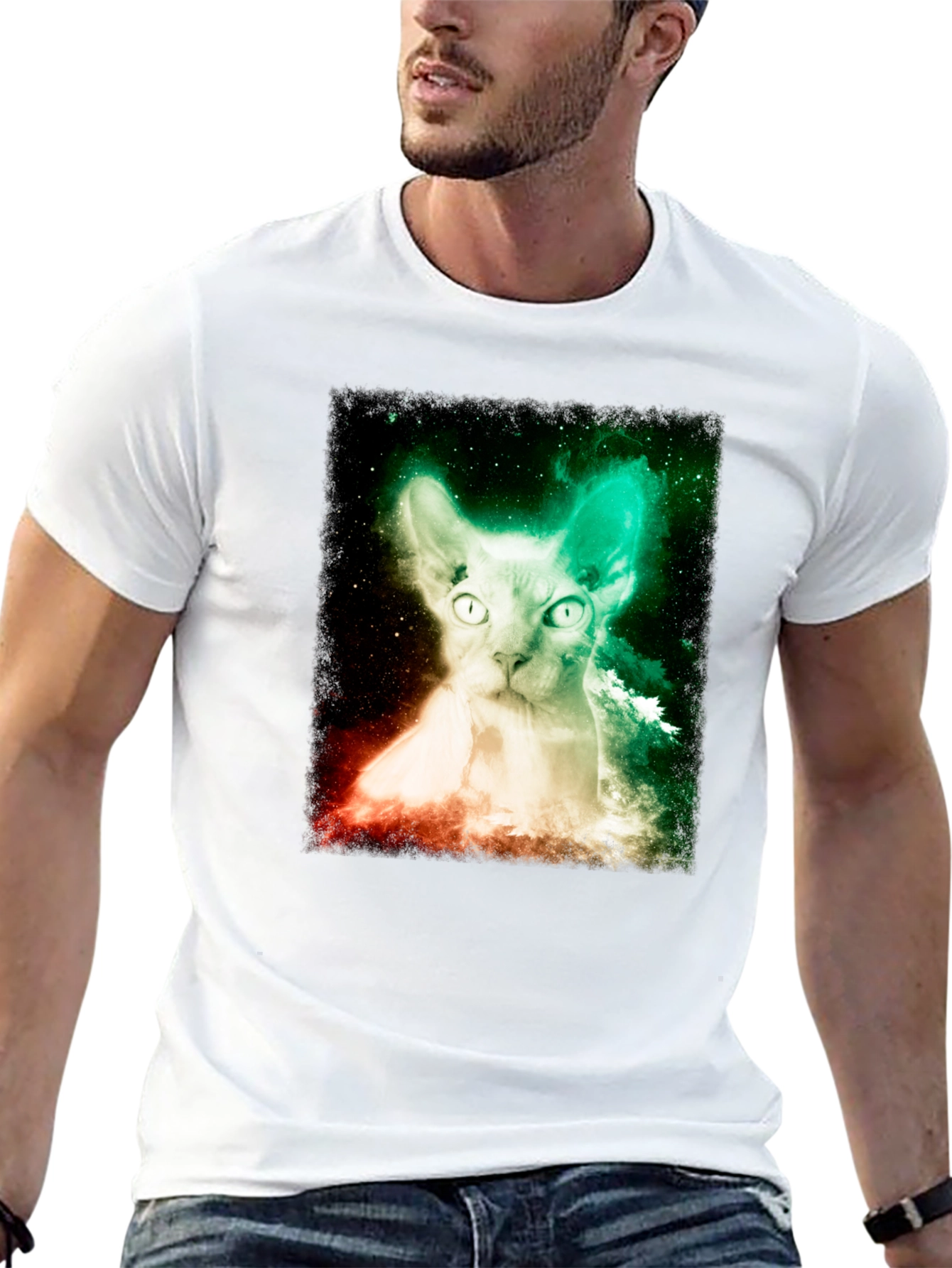 Nebula Sphynx Cat Graphic T-Shirt