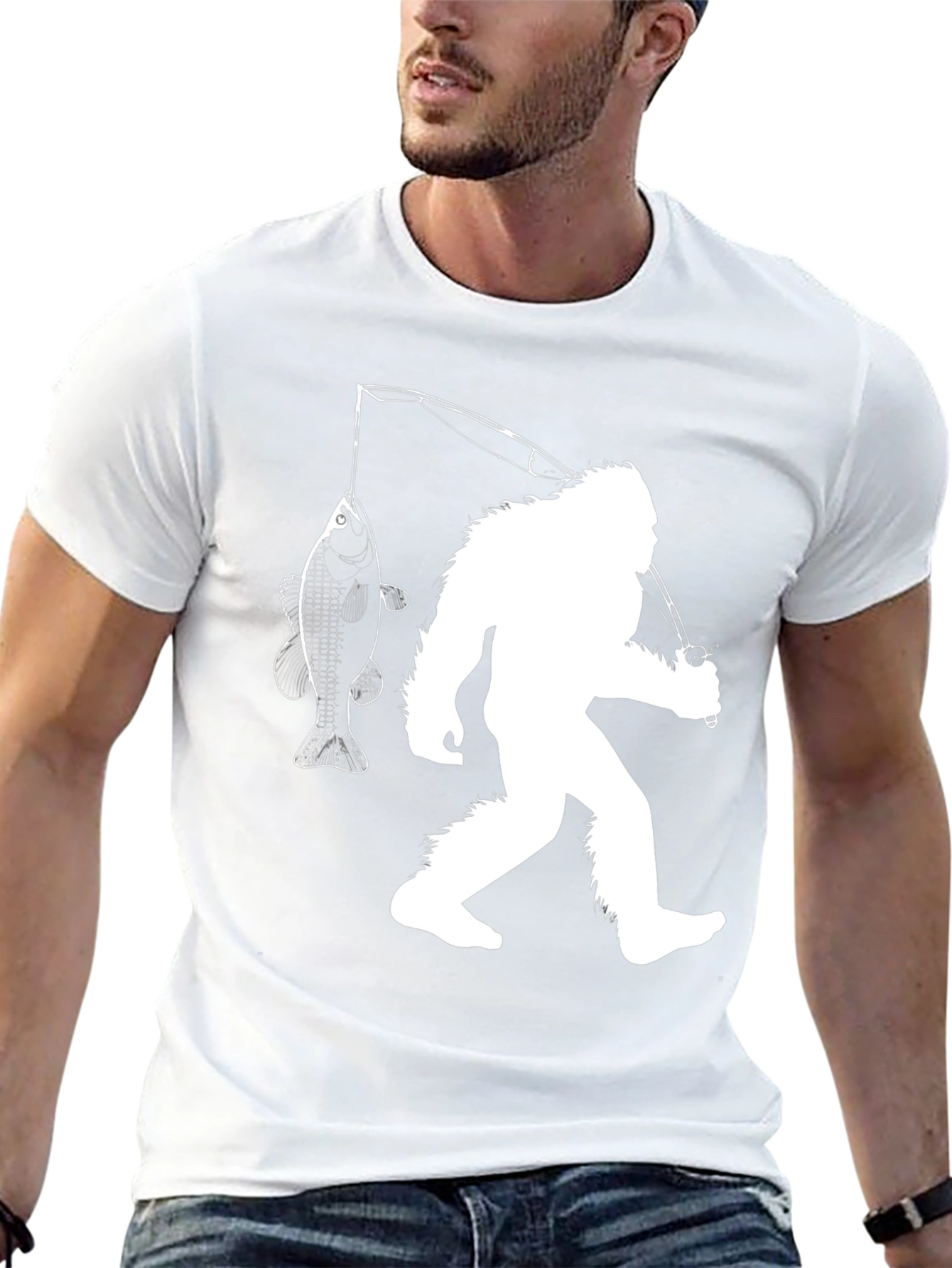 Bigfoot Fishing Graphic T-Shirt