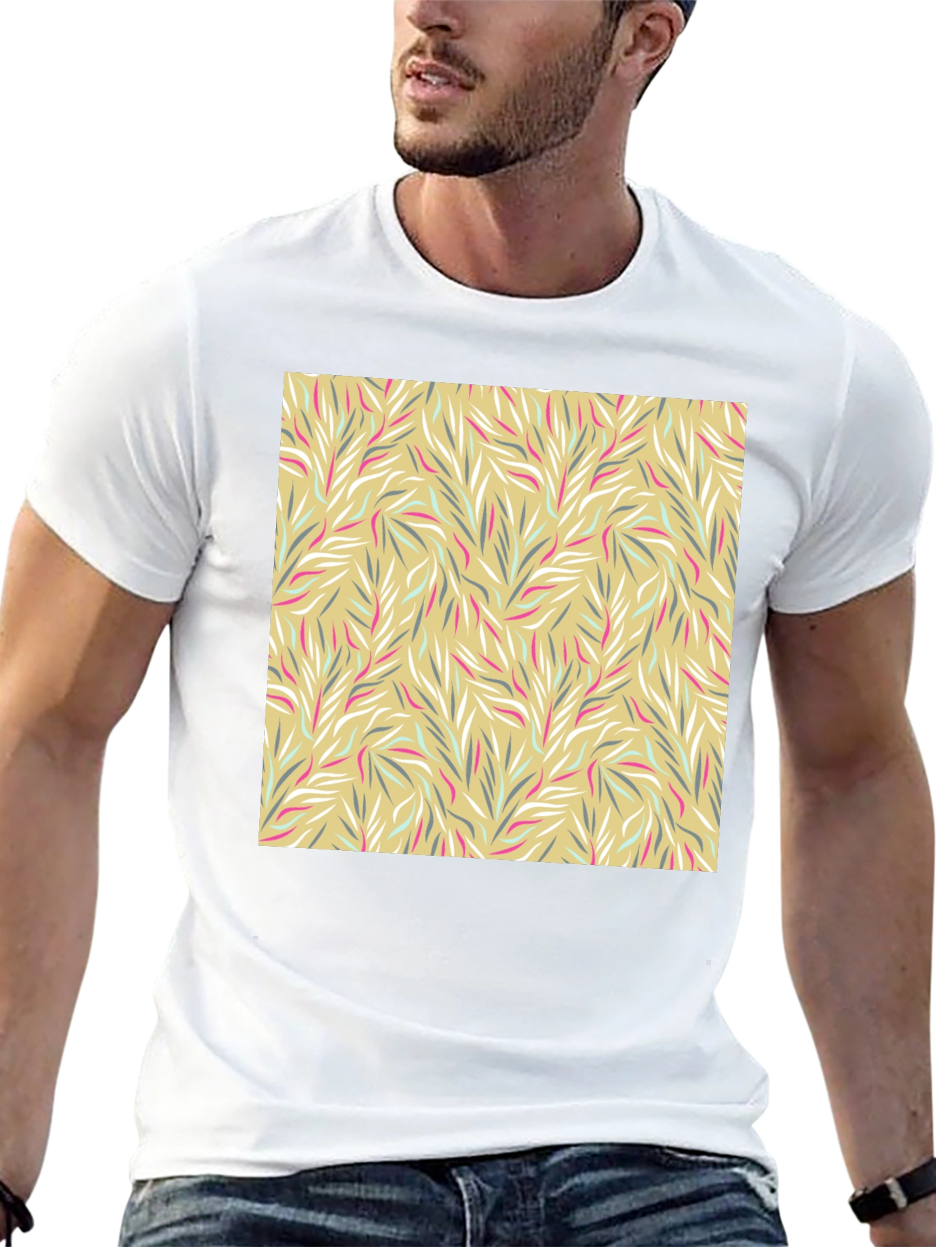 Leaf Pattern Graphic Tee - Stylish Mens Casual T-Shirt
