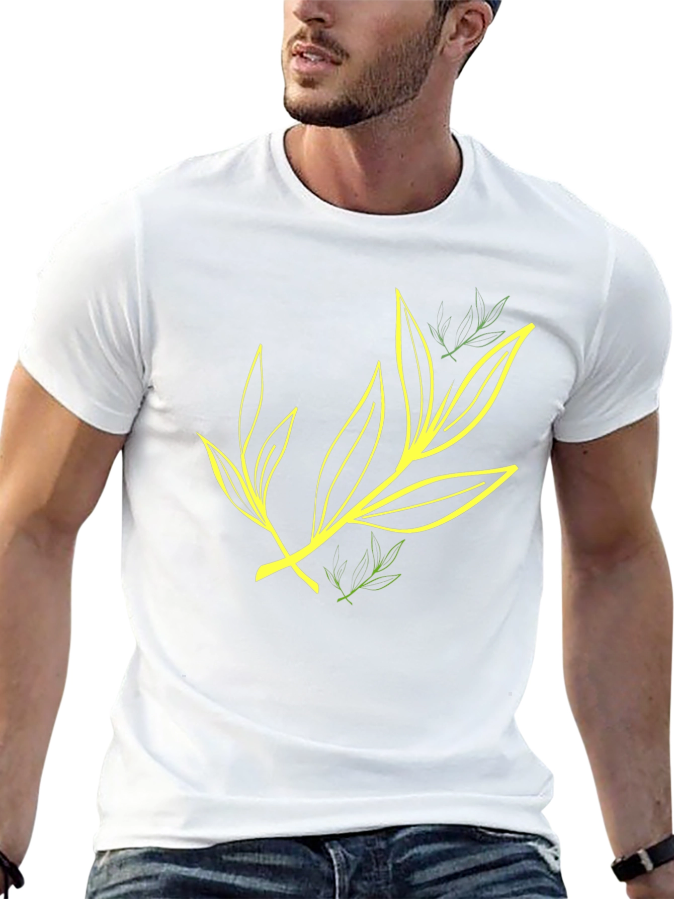Leaf Design Black T-Shirt for Casual Wear