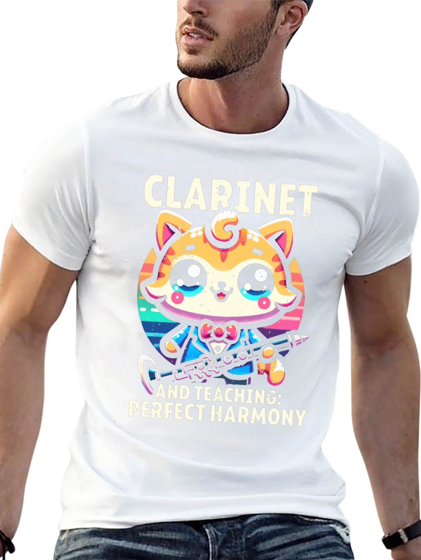 Cute Cartoon Cat Clarinet Teacher Graphic T-Shirt