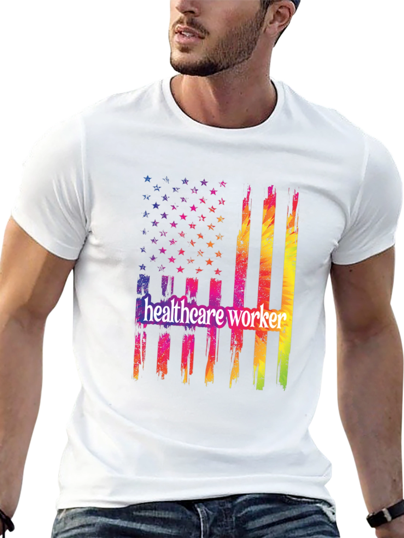 Healthcare Worker USA Flag Graphic T-Shirt