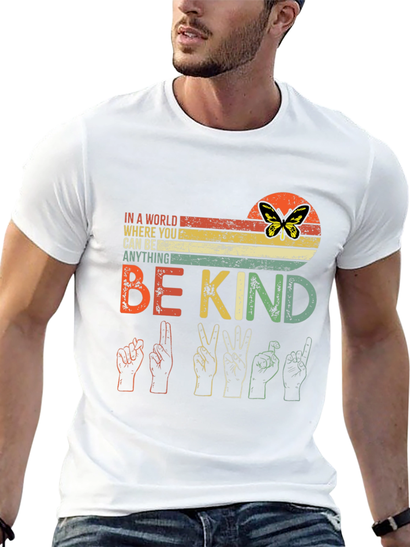 Be Kind T-Shirt: Retro Butterfly Design