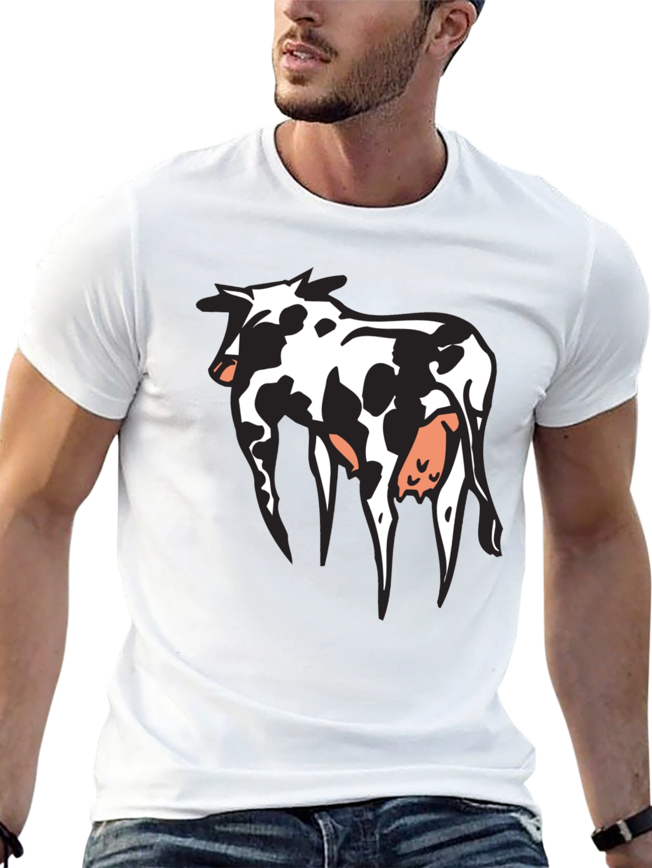 Cow Print Graphic T-Shirt - Black Cotton Tee