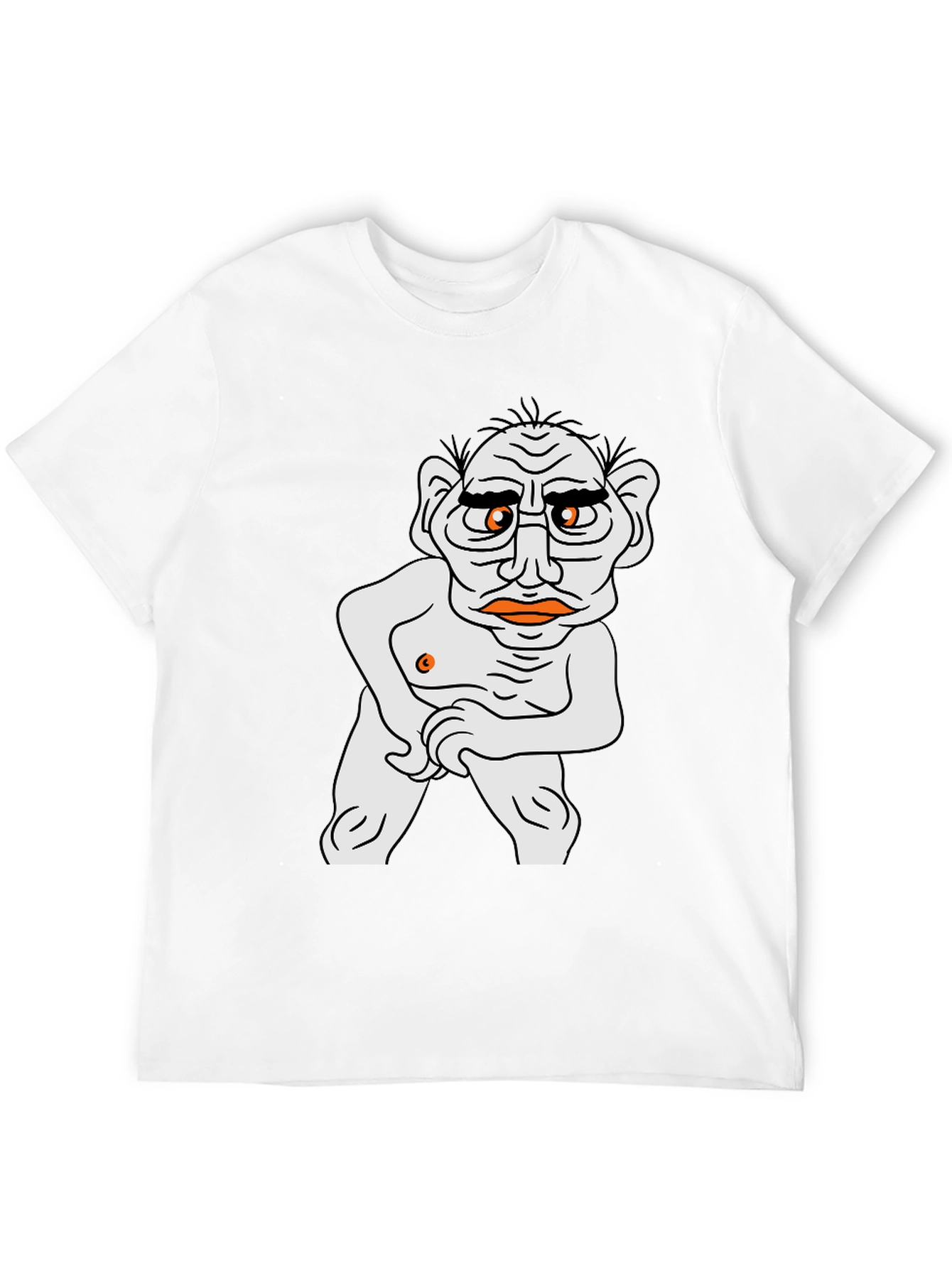 Mens Black T-Shirt with Funny Old Man Cartoon