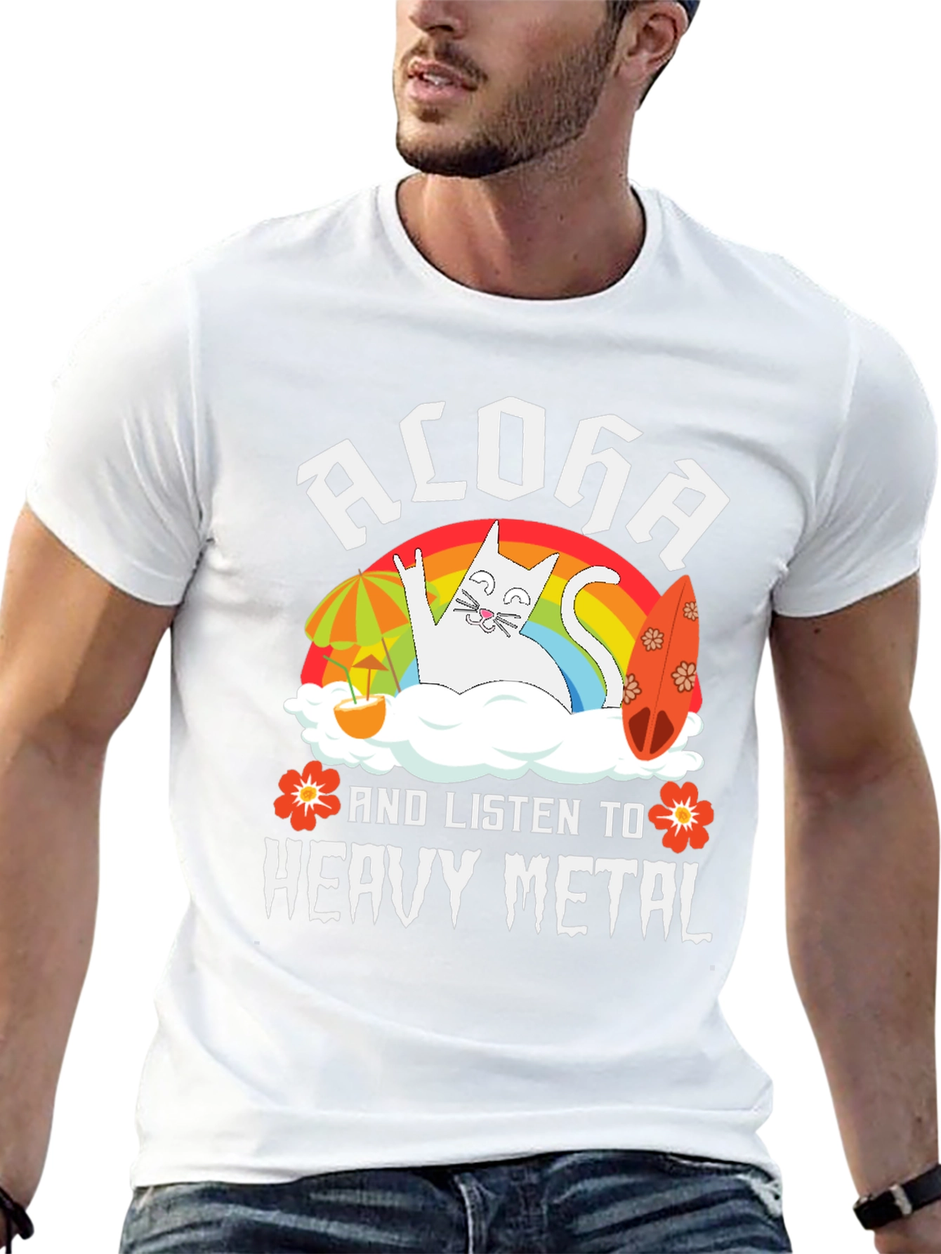 Aloha Heavy Metal Cat Graphic T-Shirt