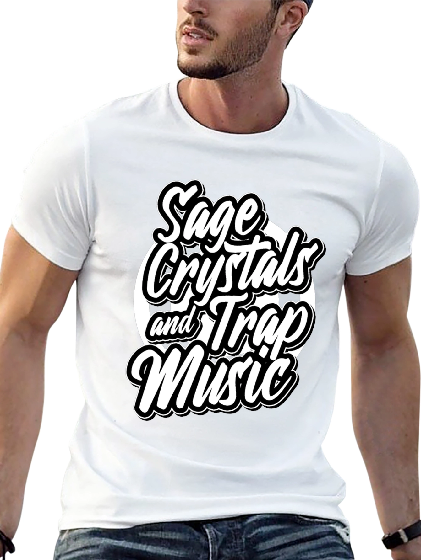 Sage Crystals & Trap Music Black Graphic Tee