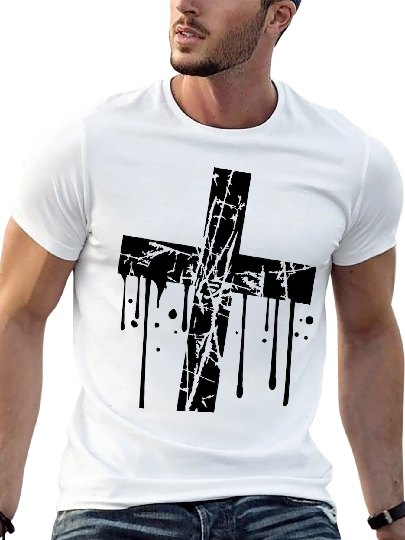Grunge Cross Graphic Black T-Shirt