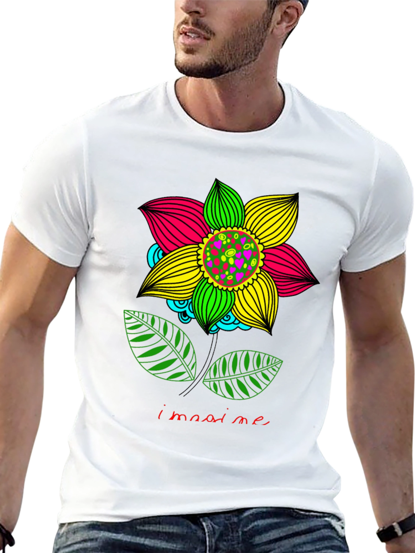 Imagine Flower Graphic Print Black T-Shirt