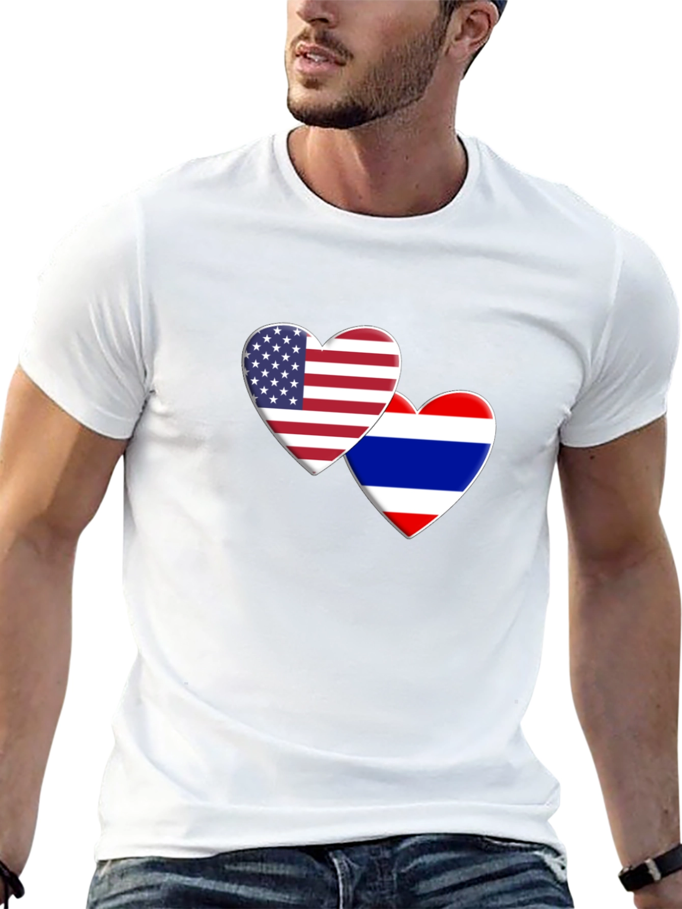 USA & Thailand Flag Heart T-Shirt
