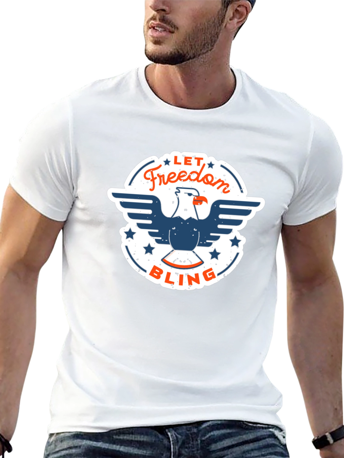Freedom Bling Graphic Tee - Patriotic USA Eagle Design