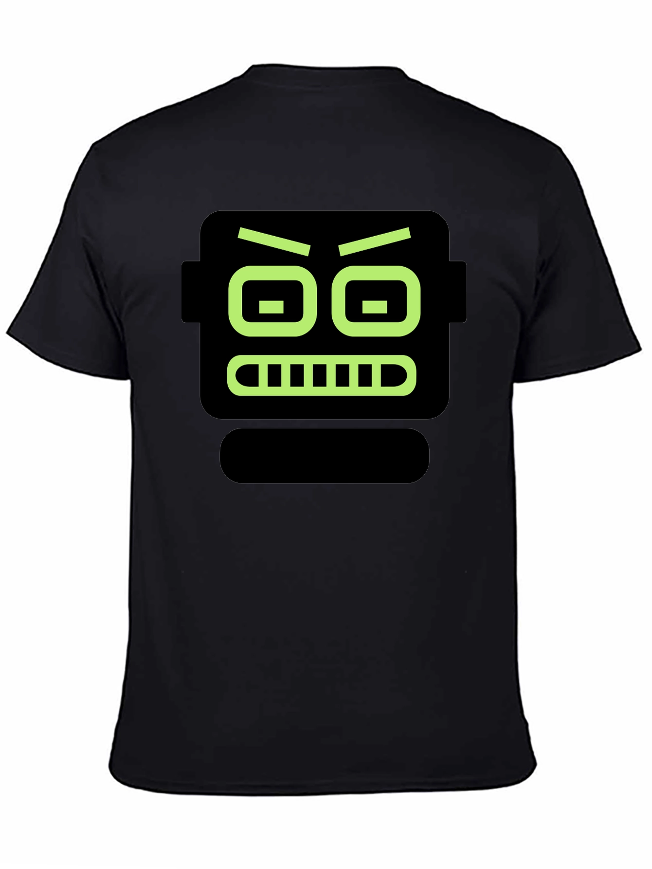 Robot Face Graphic Print Black T-Shirt