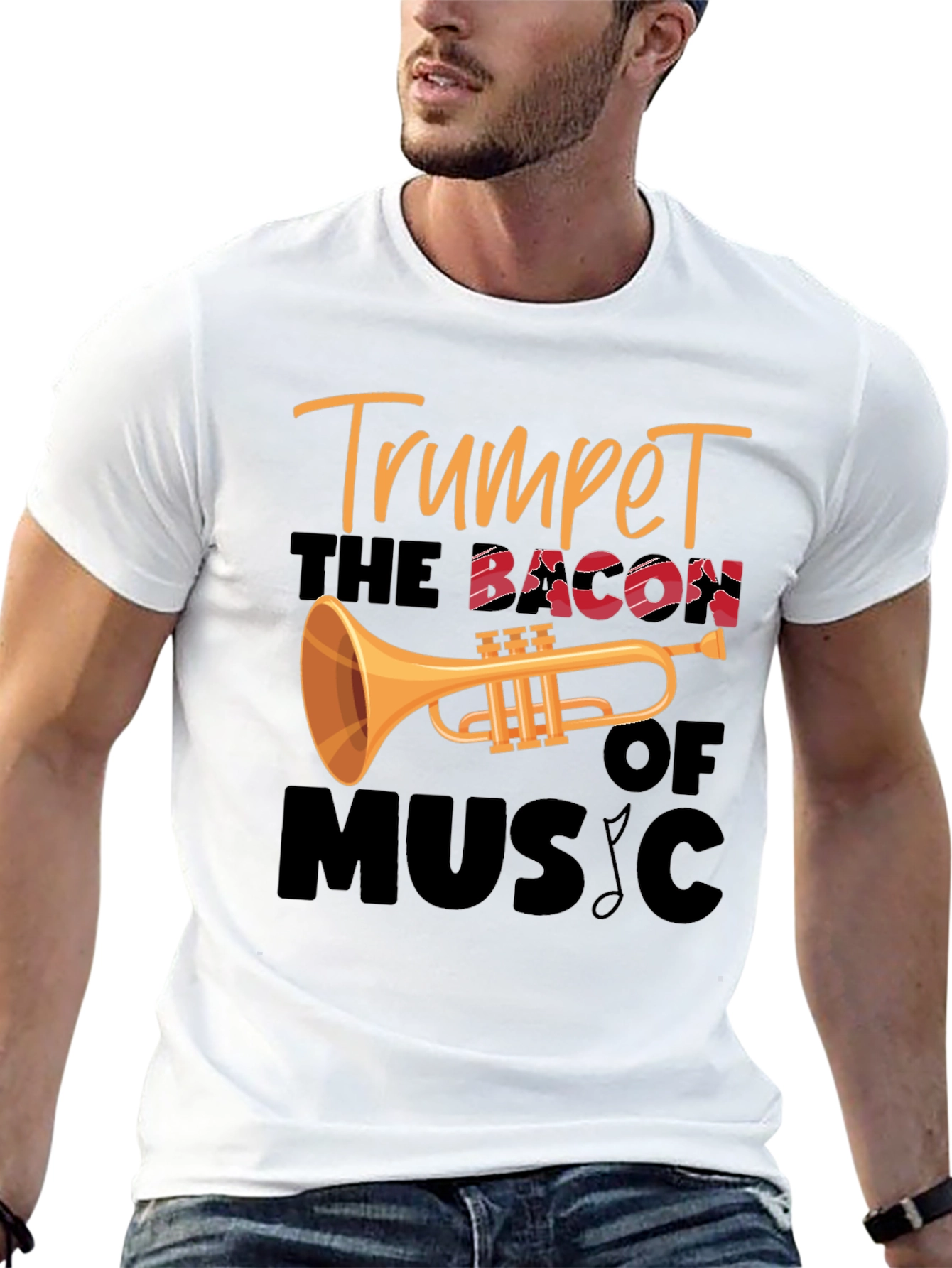 Trumpet Bacon of Music Black T-Shirt