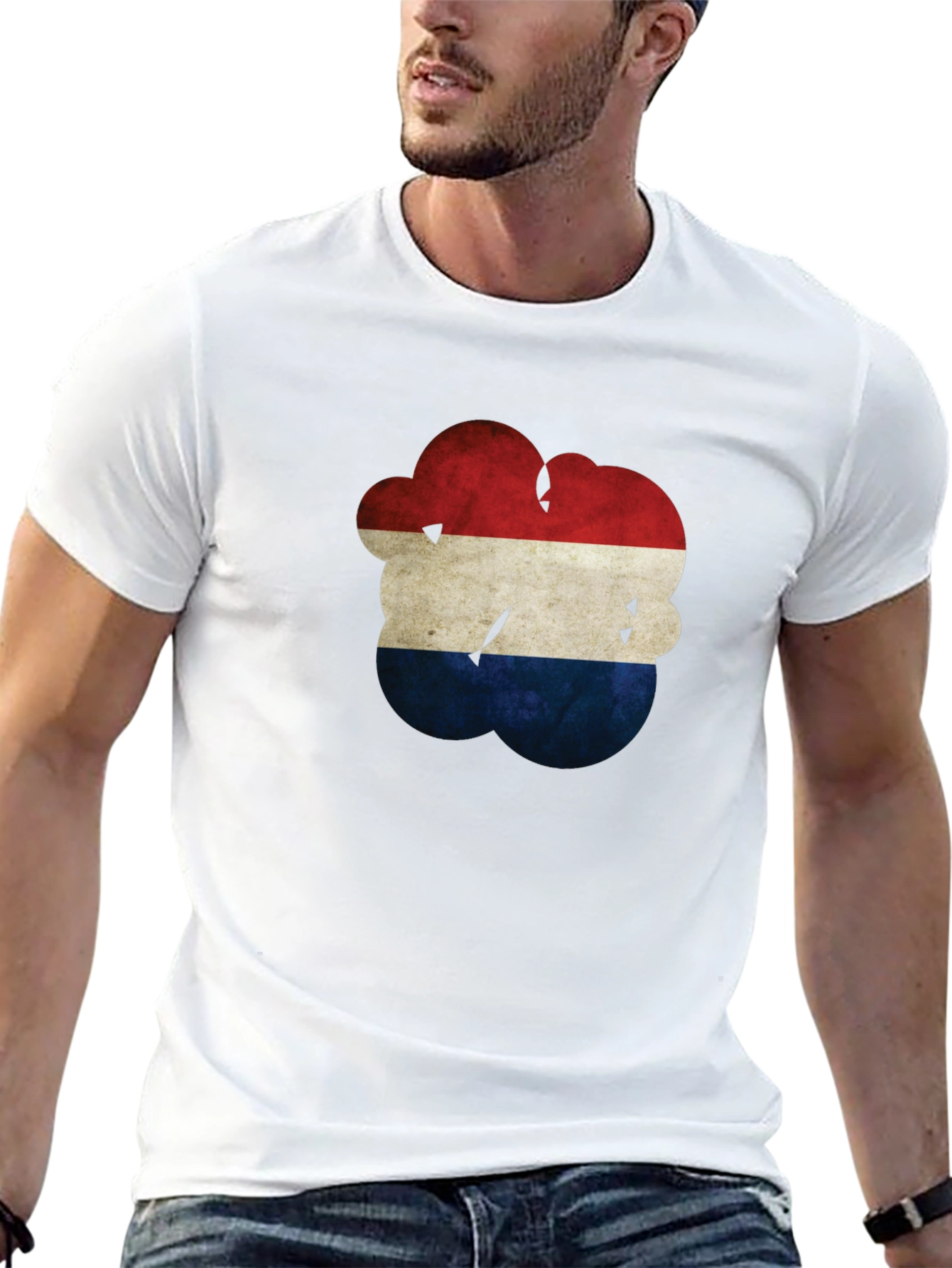 Distressed Netherlands Flag Graphic Tee - Black Cotton