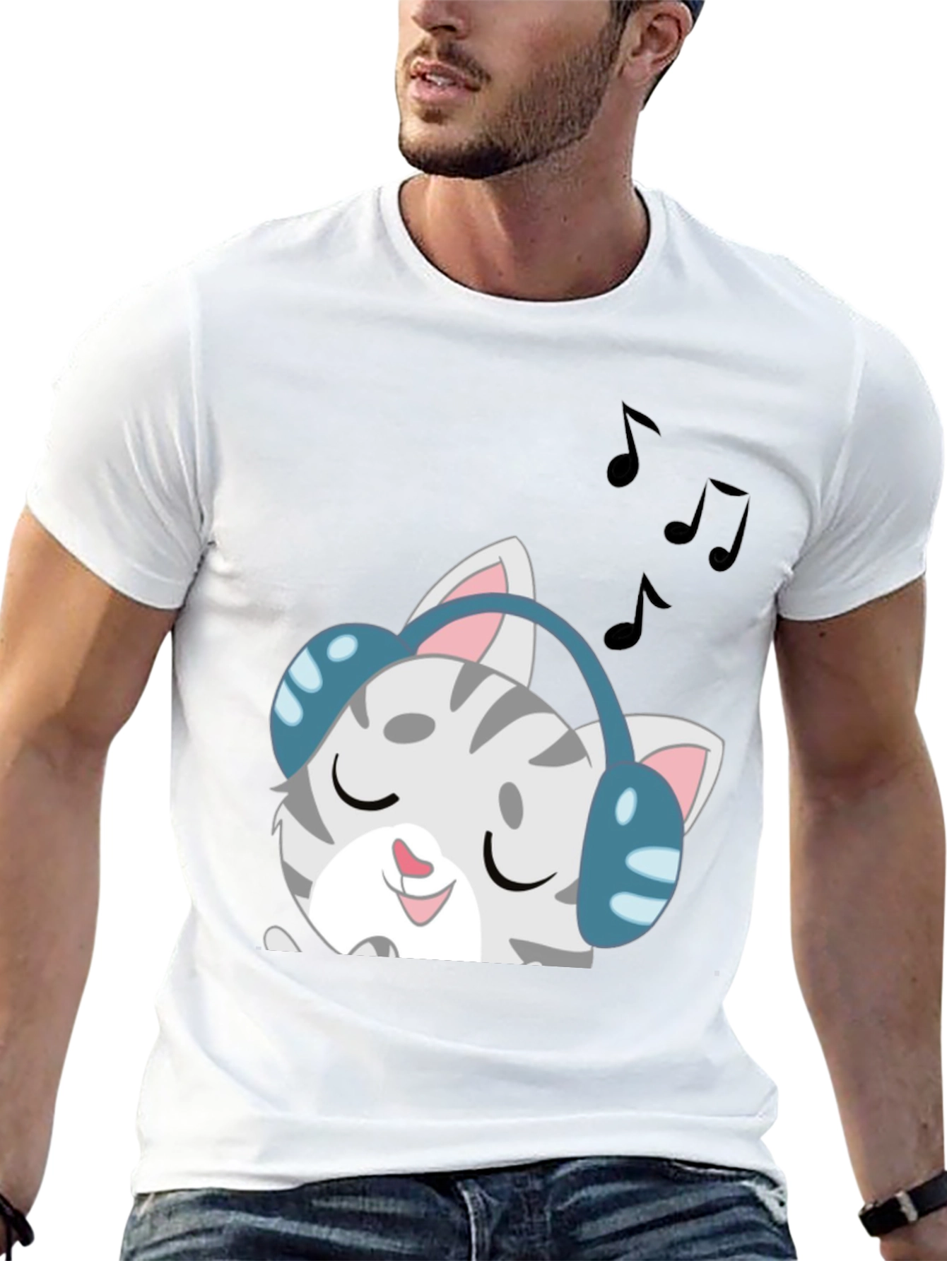 Cool Cat Headphones Graphic Tee - Black