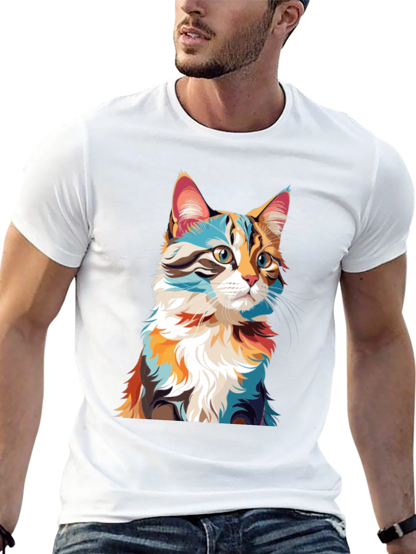 Abstract Cat Graphic Black T-Shirt