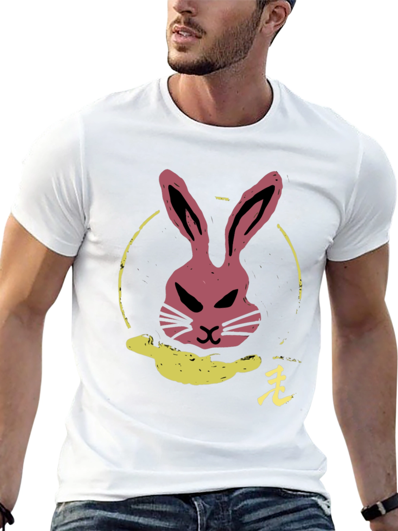 Rabbit Graphic Tee - Black Cotton Crew Neck T-Shirt