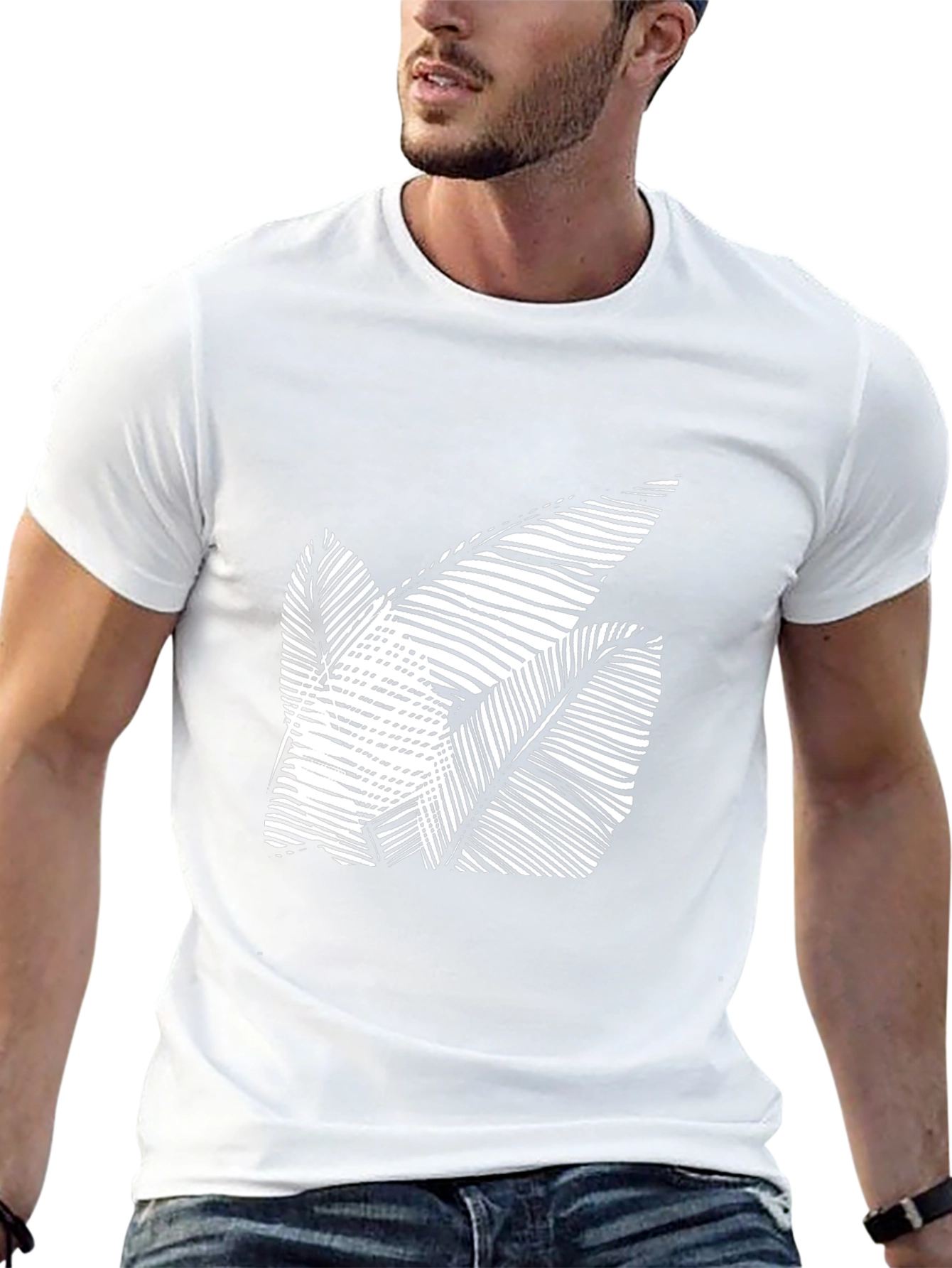 Abstract Leaf Design Black T-Shirt