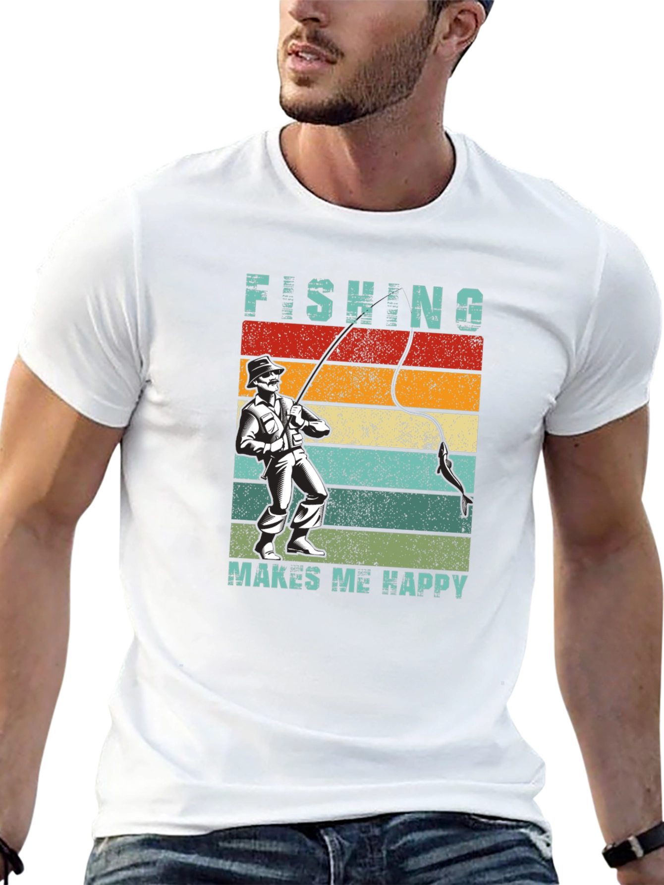 Fishing Makes Me Happy T-Shirt - Retro Style