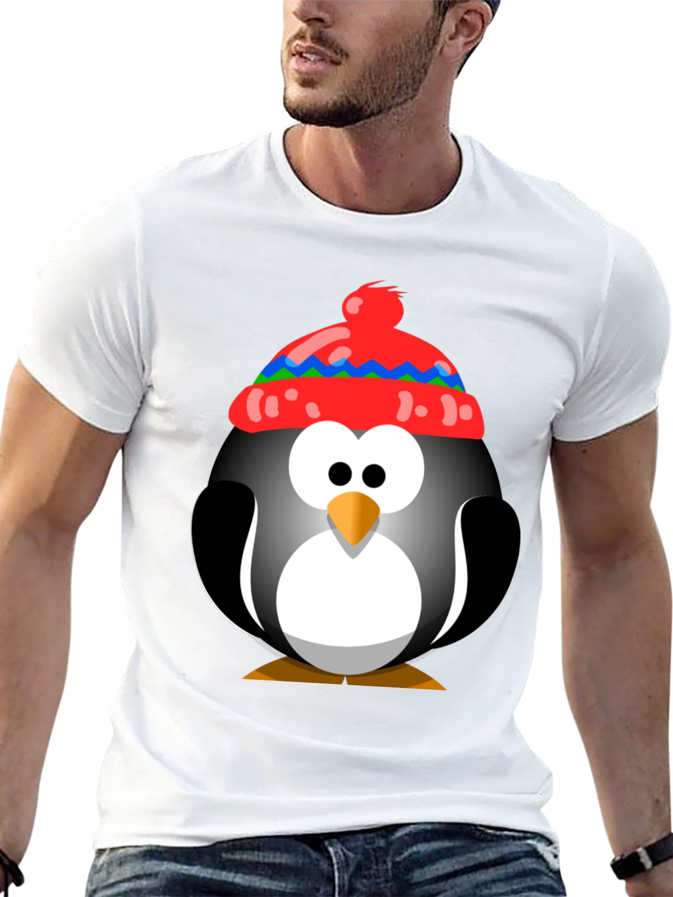 Penguin With Hat Graphic Tee - Fun Holiday Shirt
