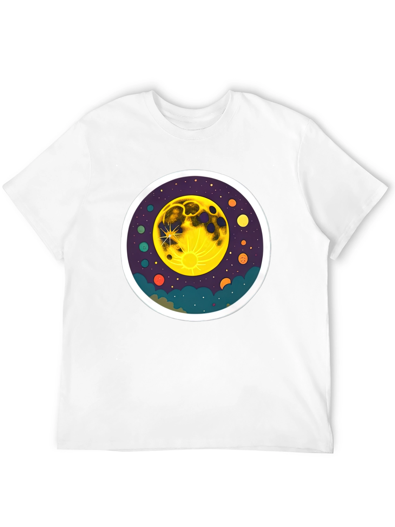 Cosmic Moon Graphic Tee - Black Cotton T-Shirt