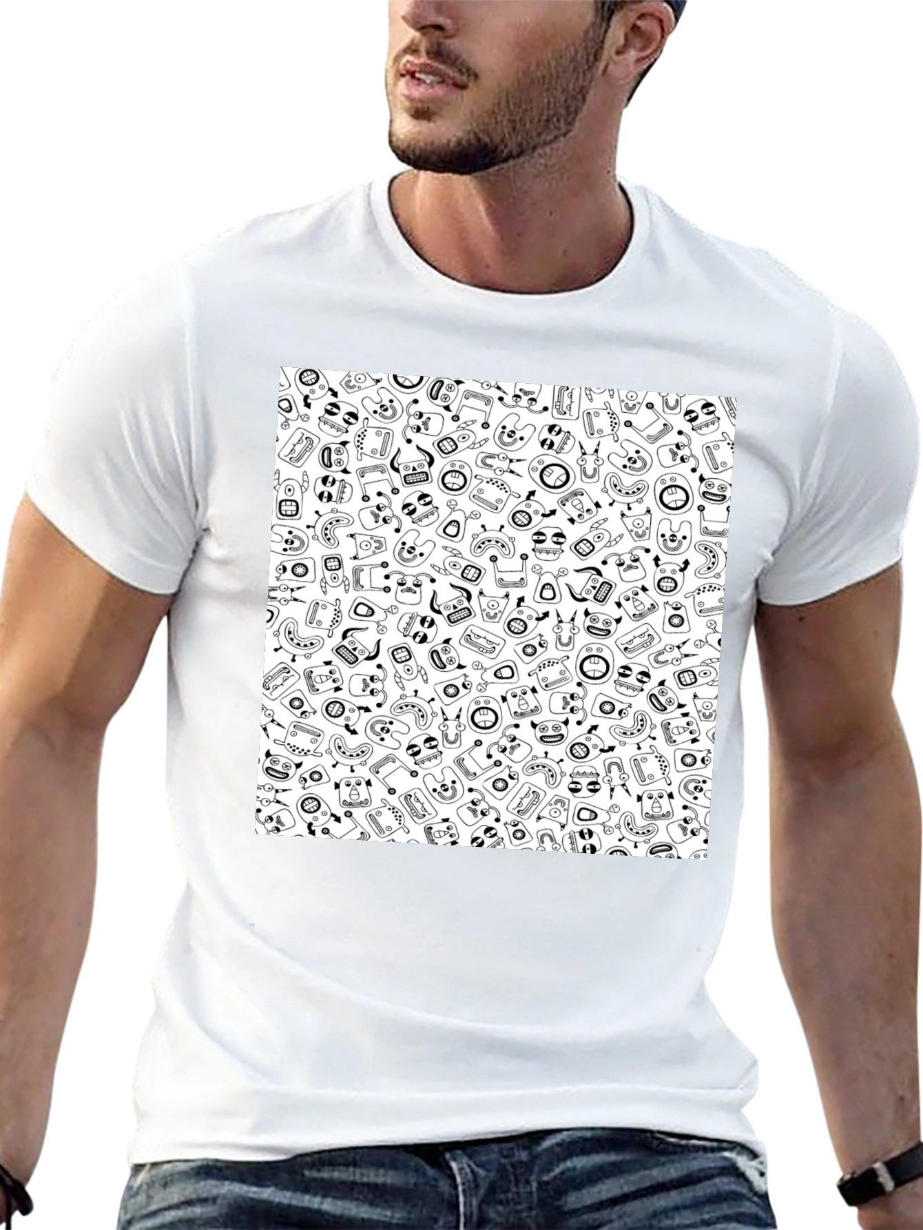 Funky Black T-Shirt with Whimsical Pattern