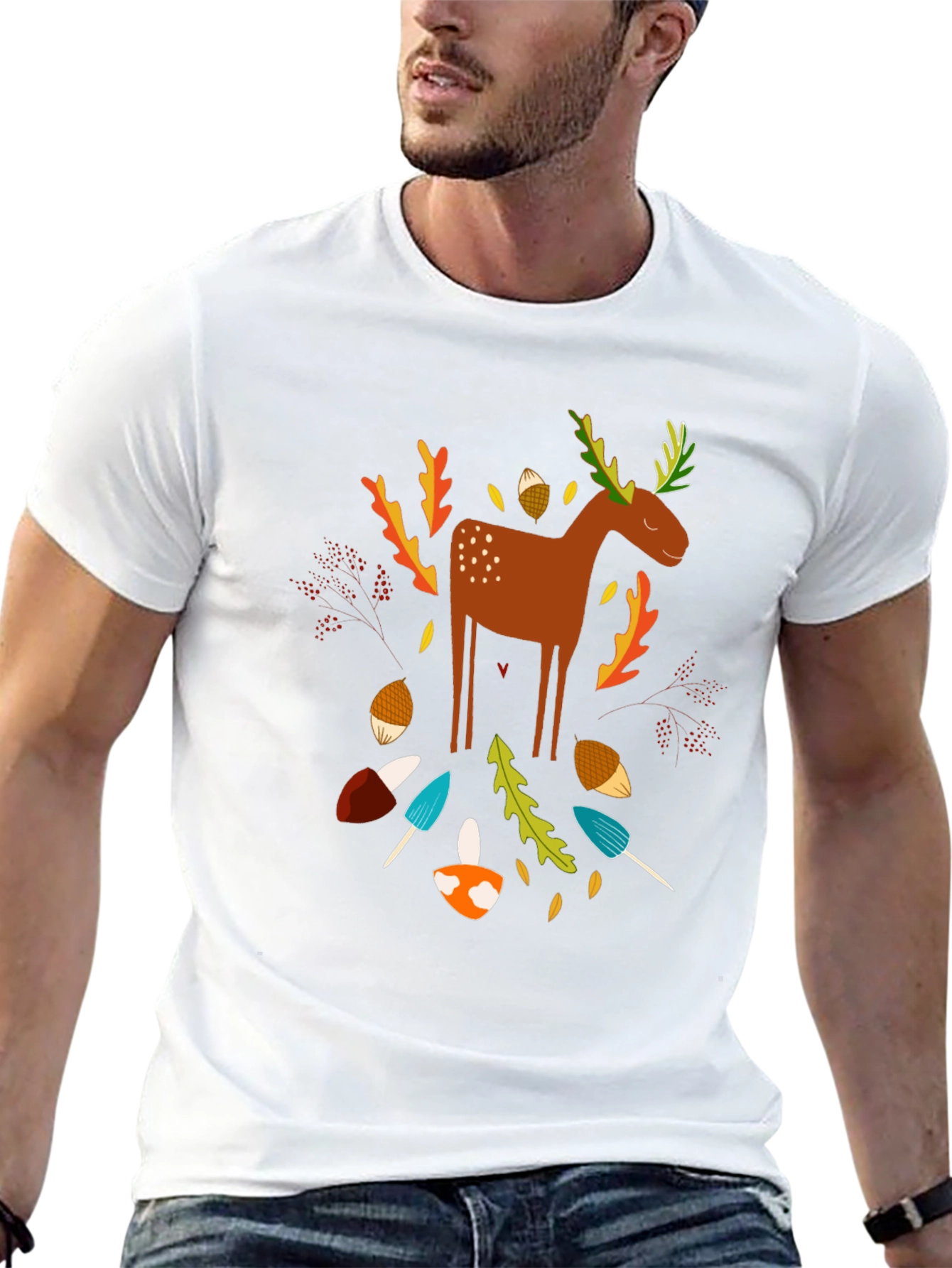 Whimsical Deer Graphic T-Shirt - Nature Inspired Design