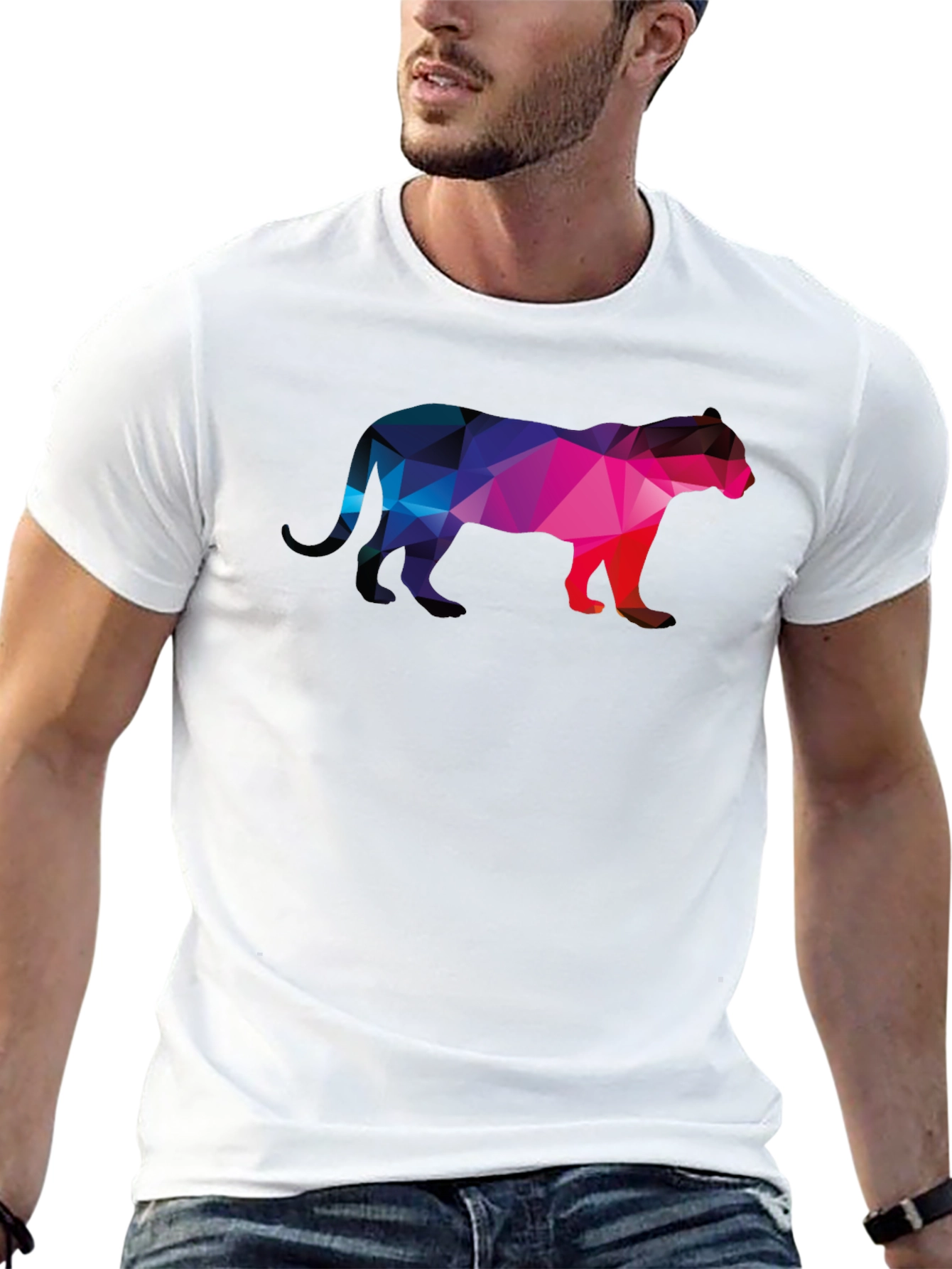 Geometric Panther Graphic Tee - Black Cotton
