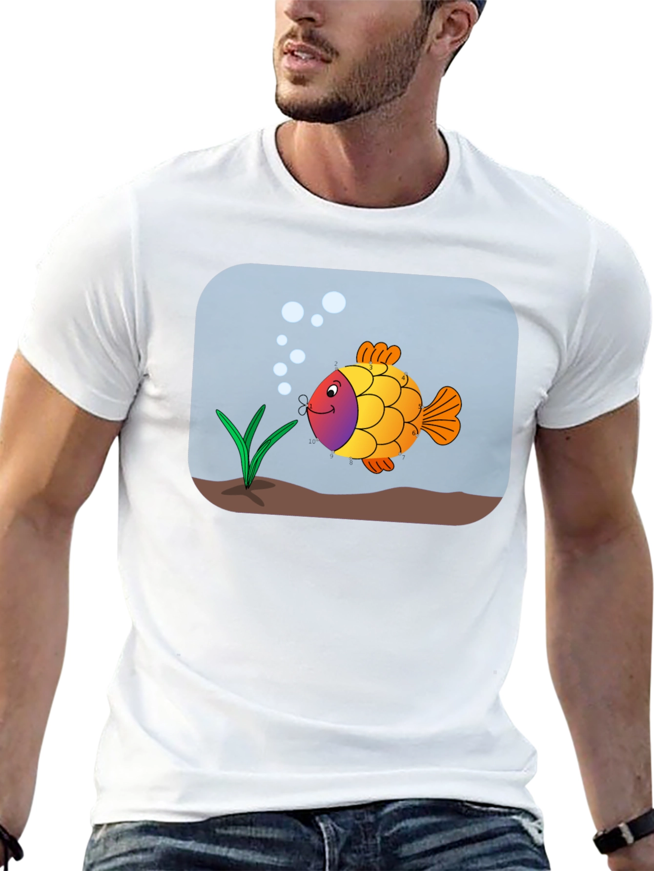 Cartoon Fish Graphic Tee - Black Cotton Shirt
