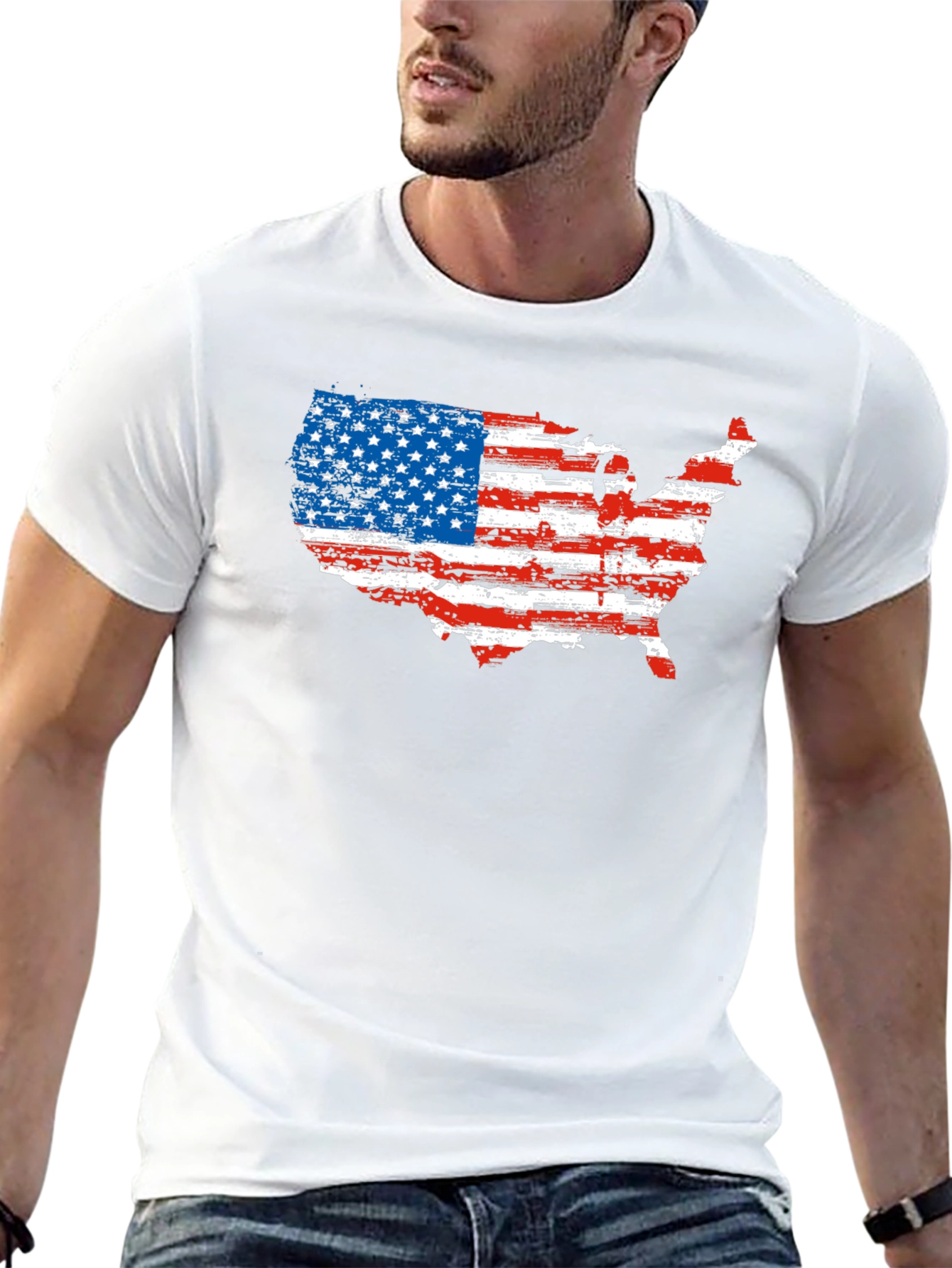 USA Flag Map T-Shirt Patriotic Mens Tee